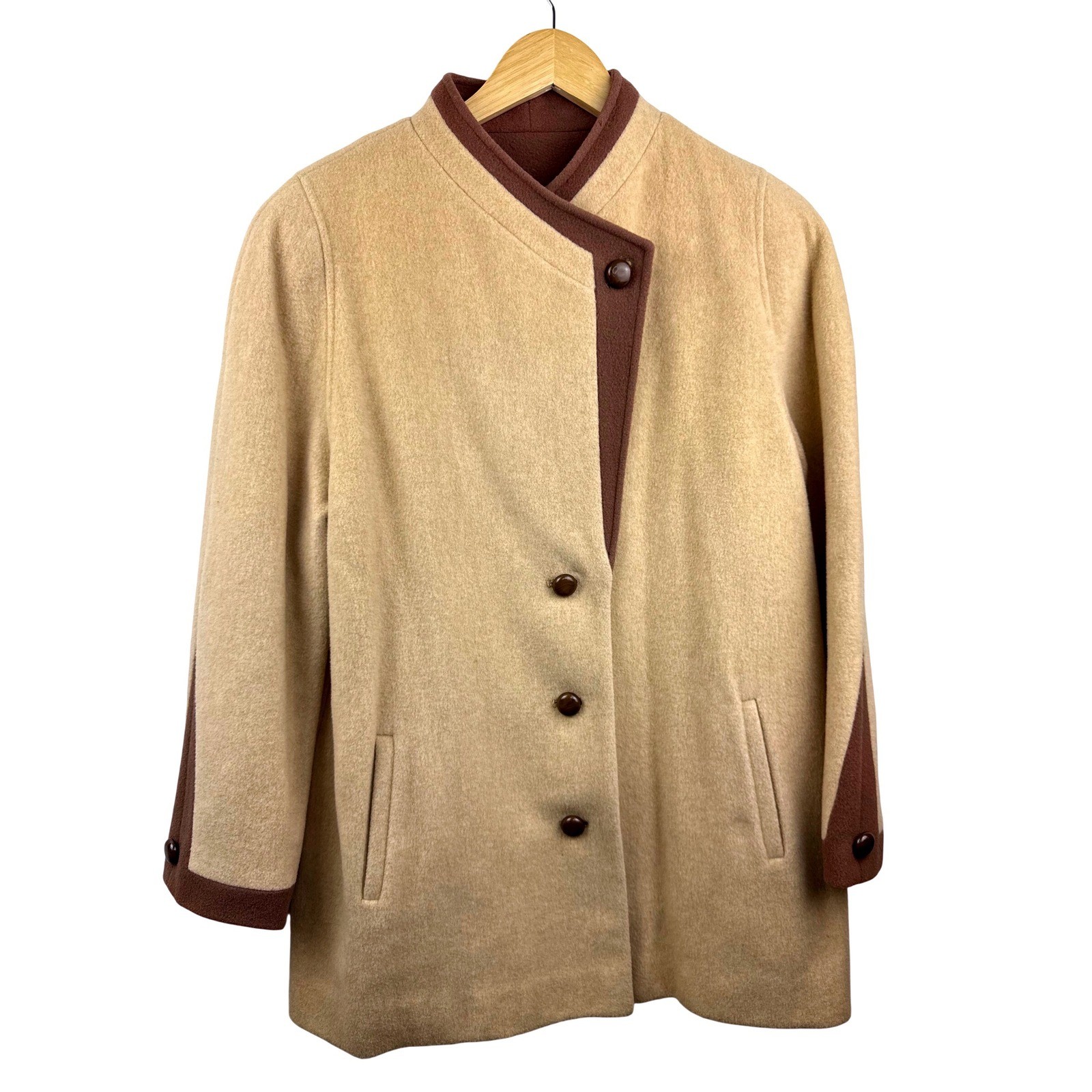 Fashionbilt Casuals Vintage 100% Pure Wool Button Coat Tan Brown