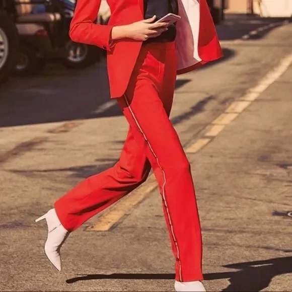 Rag & Bone Oman Red Wool Blend Trouser Pants Side Stripe Size 00 Career Modern