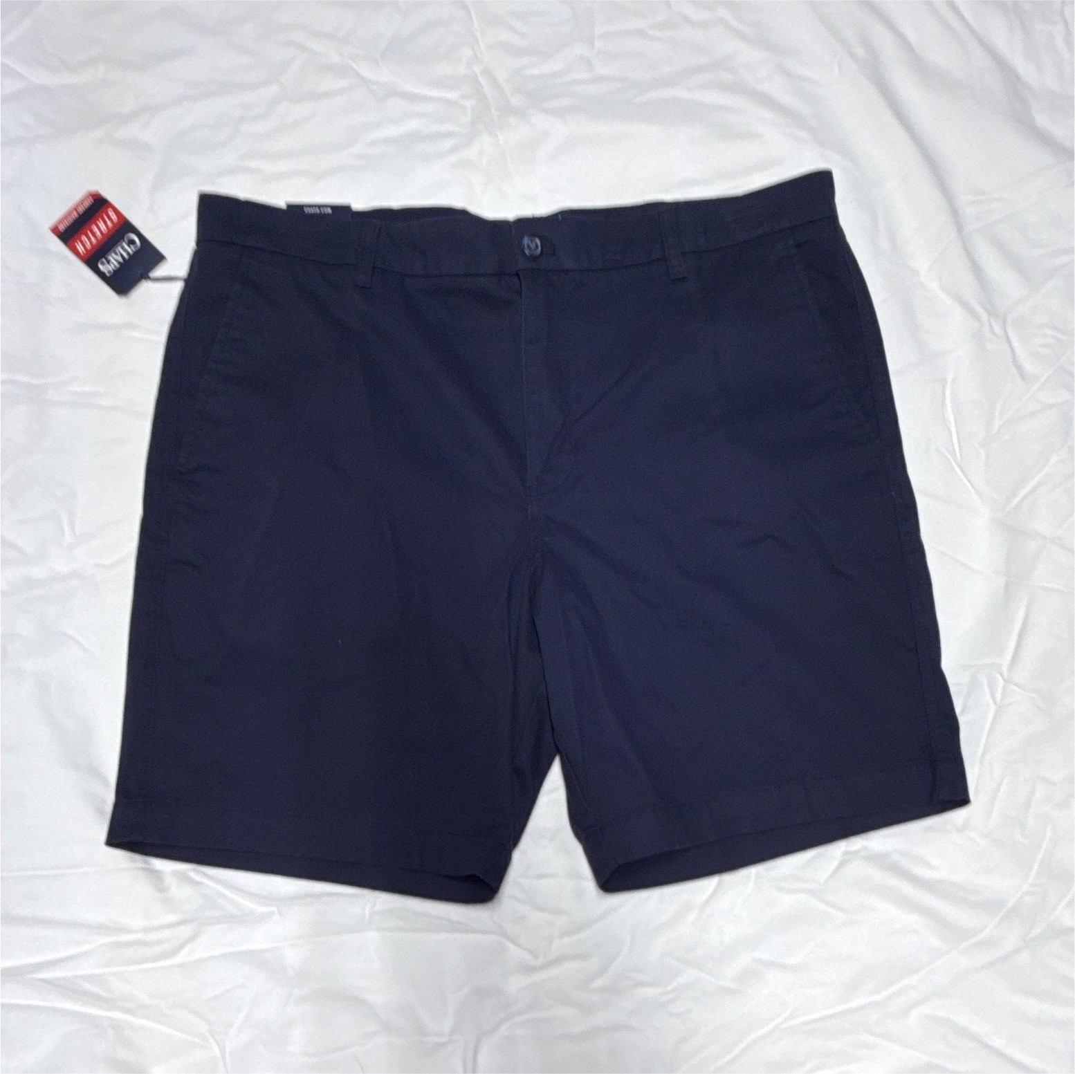 Chaps Men’s Stretch Navy Chino Shorts Flat Front Zip Closure Pockets
