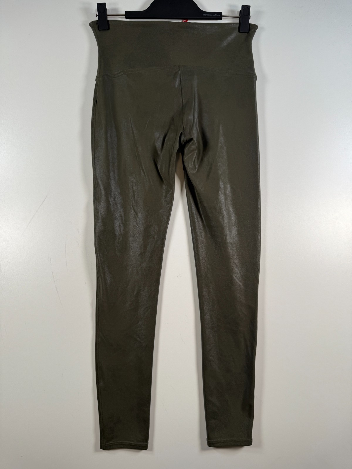 Spanx Womens High Waist Faux Leather Nylon Leggings Gym Green Sz XL 13.5×27.5