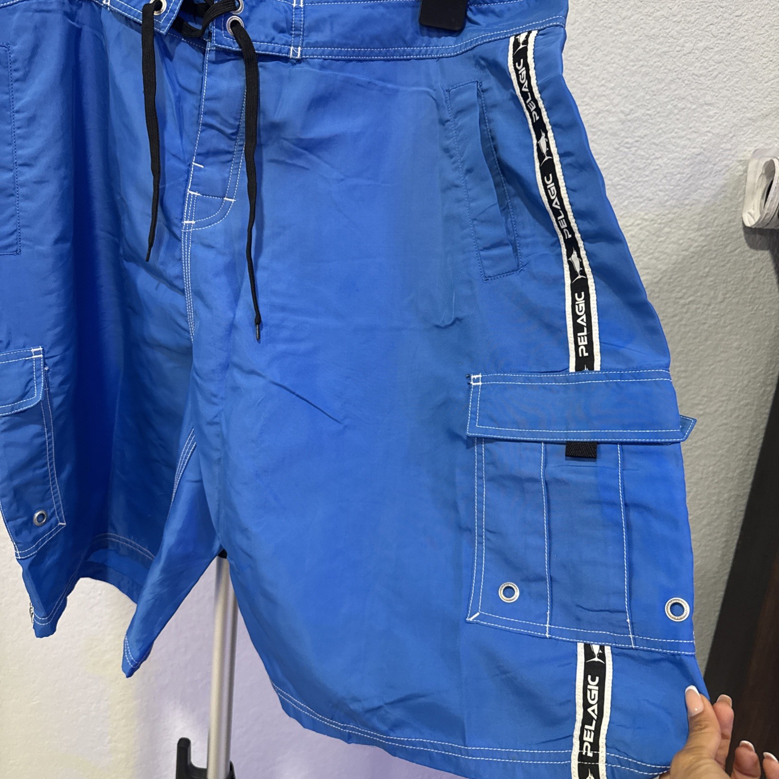Pelagic Blackfin Men’s Board Shorts, Blue, Fishing Swim Trunk, Nylon, size 40