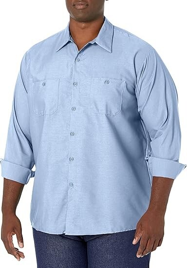 Red Kap Men’s Industrial Long Sleeve Work Shirt, Light Blue