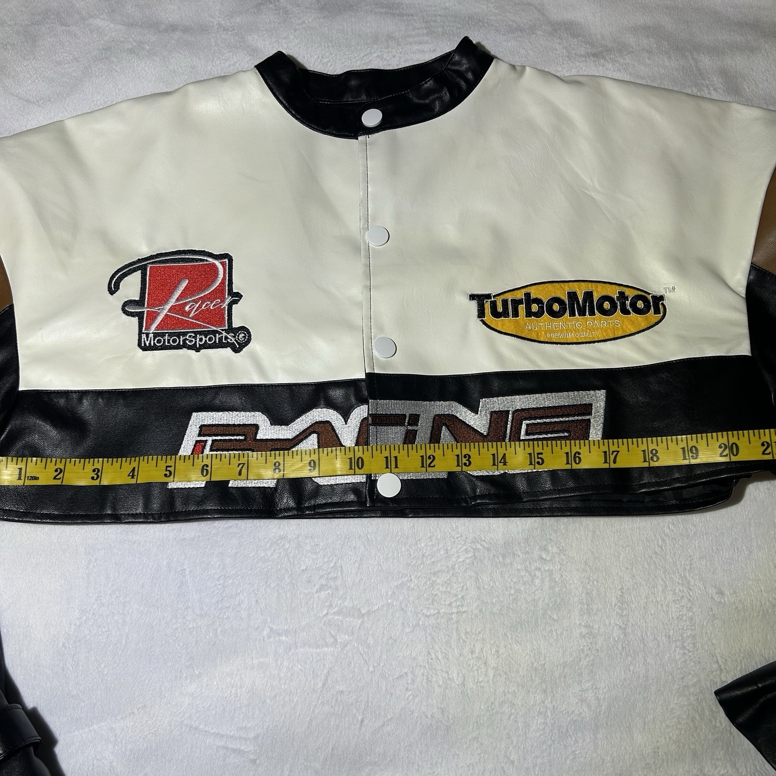Fashion Nova Thrill Racing Cropped Jacket Faux Leather Size Small