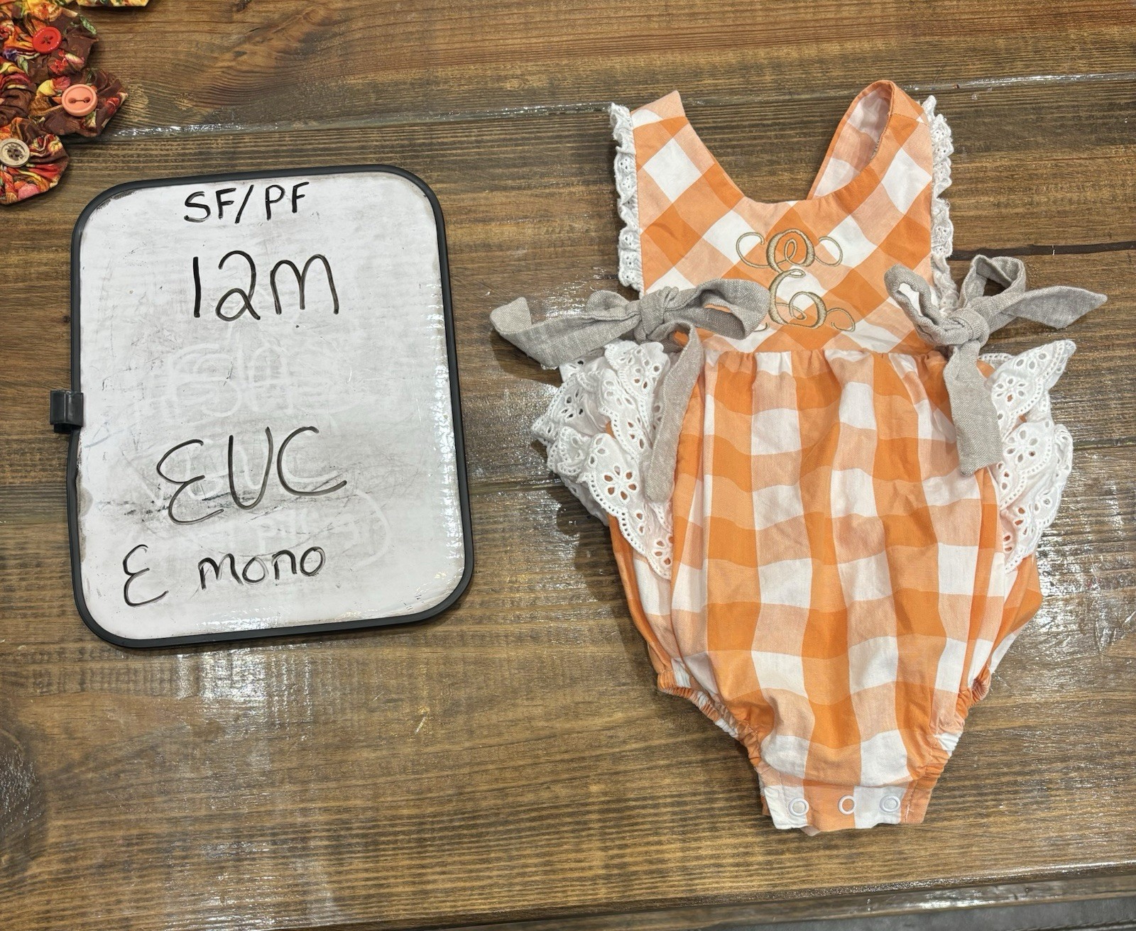 Ricrac And Ruffles E Monogram Girls 12 Month Bubble