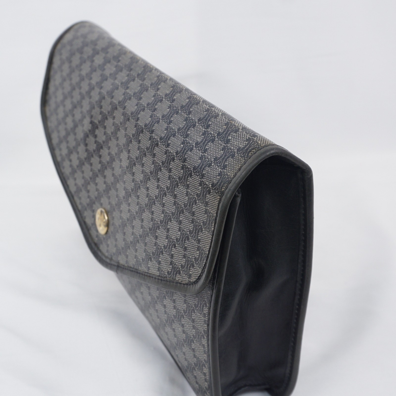 CELINE Macadam Clutch Bag PVC Leather Dark Navy Black Vintage Old Celine Auth