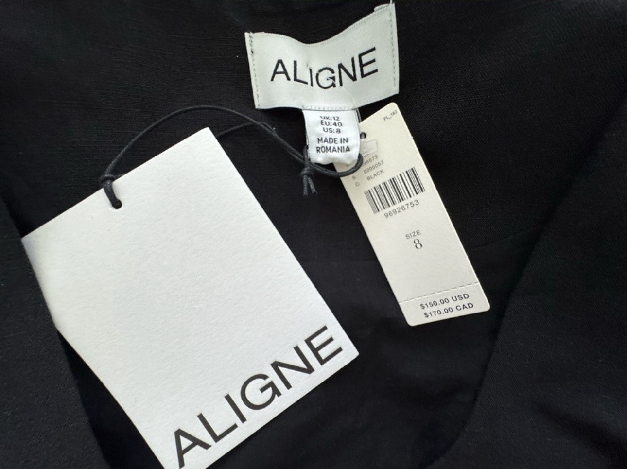 NWT ALIGNE Lupin Black Linen Blend Sleeveless Tie Front Top – 8