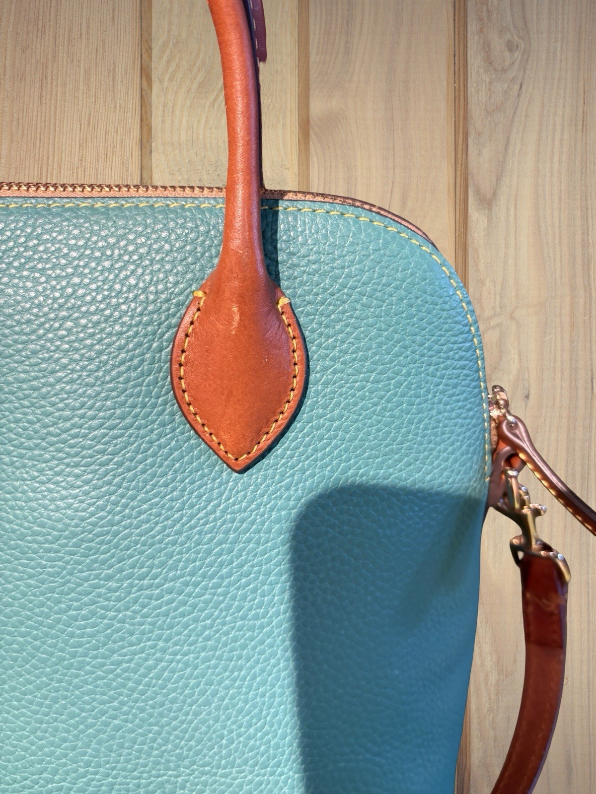 Dooney Bourke Spearmint Turquoise Green Domed Satchel Bag Pebbled Leather Purse