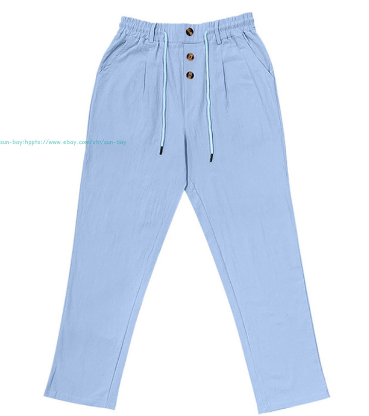 Men Casual Linen Pants Elastic Waist Drawstring Summer Beach Trousers withPocket