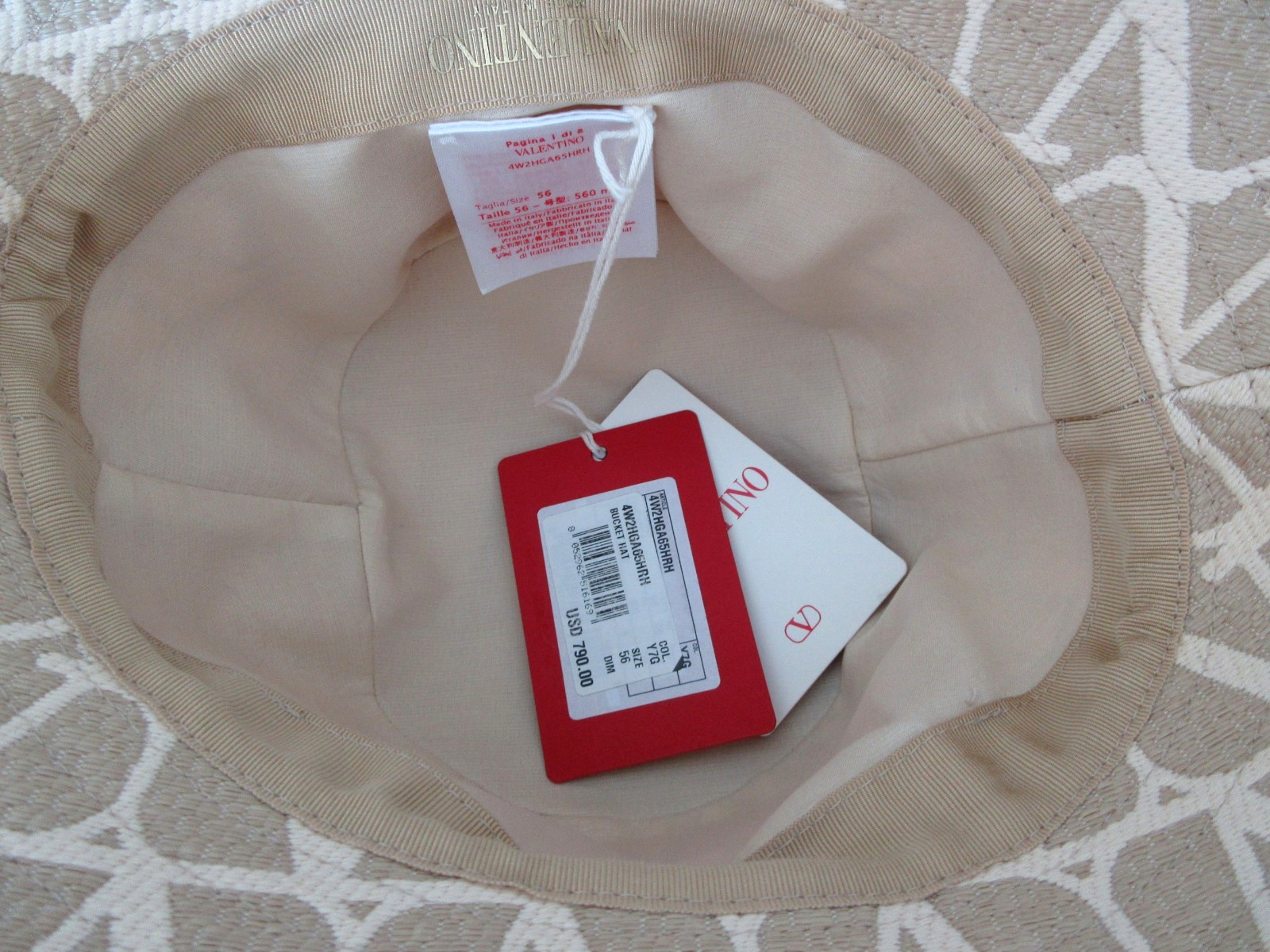Valentino Garavani VLogo Toile Bucket Hat Color-Avorio size 56 Retail $790