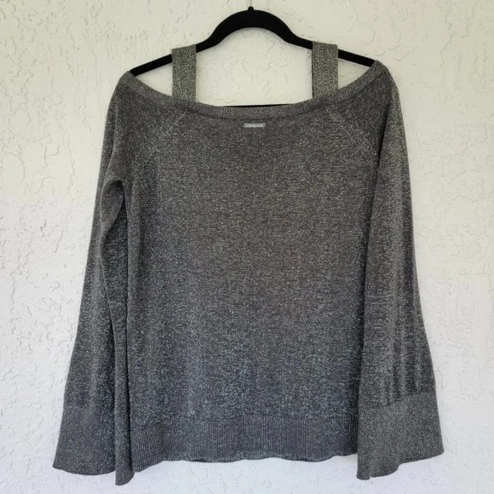 Michael Michael Kors Off The Shoulder Top Gray Silver Metallic Women Size M Long