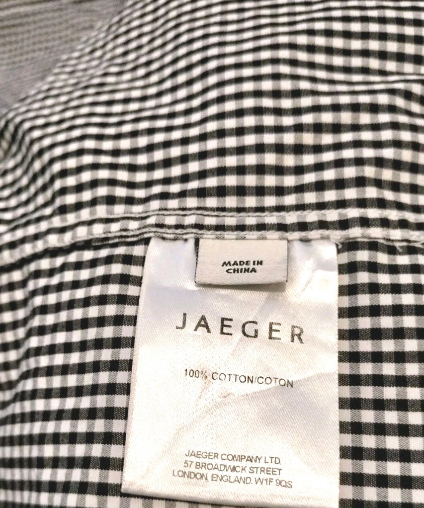 Jaeger Shirt Mens 15.5″ Black Gingham Check Long Sleeve French Cuff Regular Fit