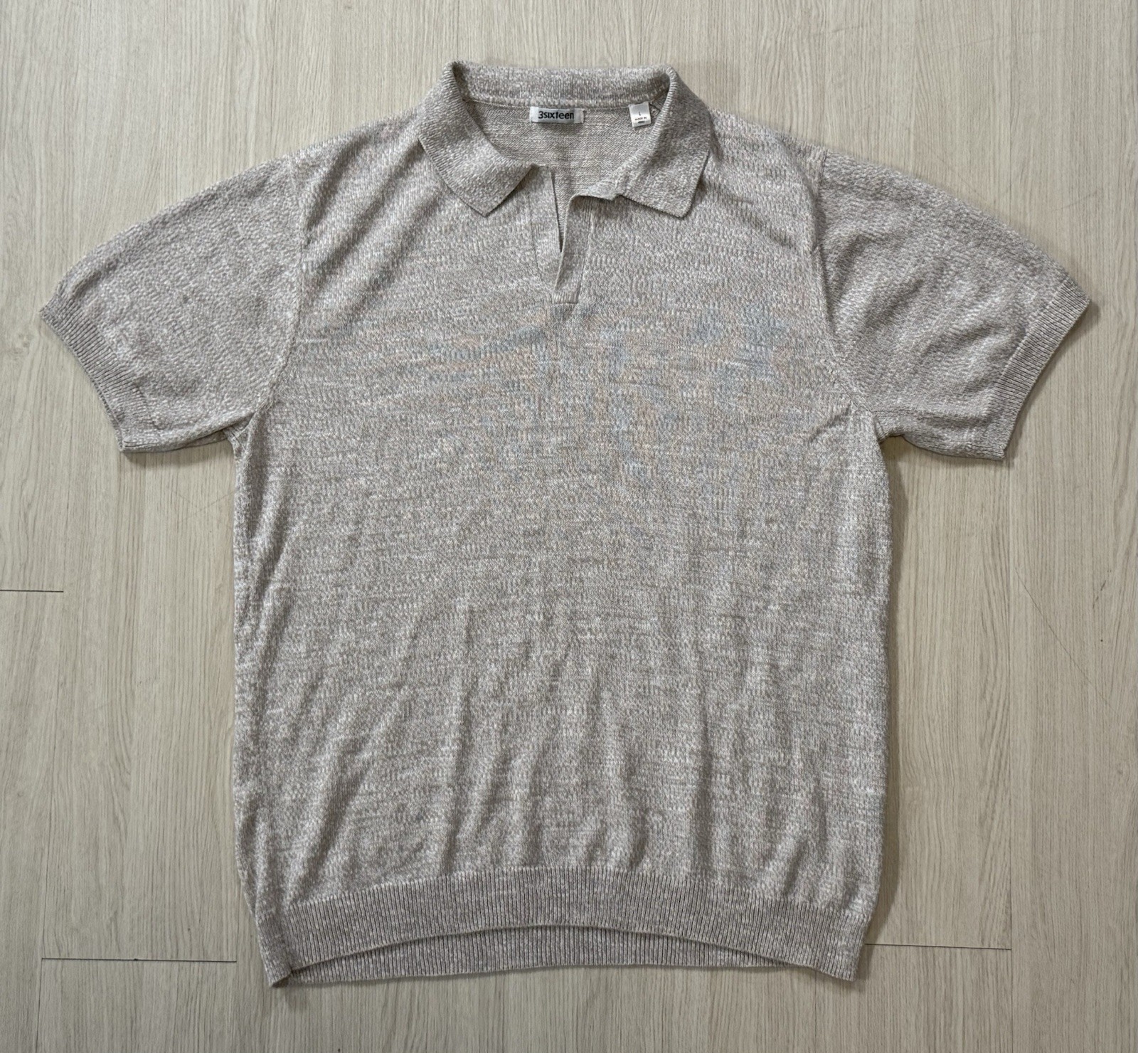 3sixteen Men’s ‘Natural Marled’ Yarn Knit Short Sleeve Polo Shirt Large