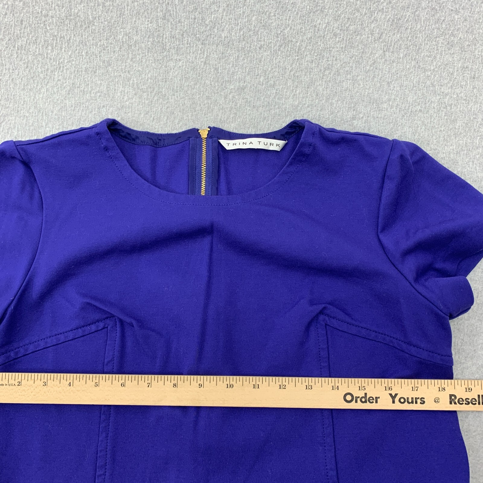 Trina Turk Top Womens Size 12 Blue Stretch Crop Zipper Closure