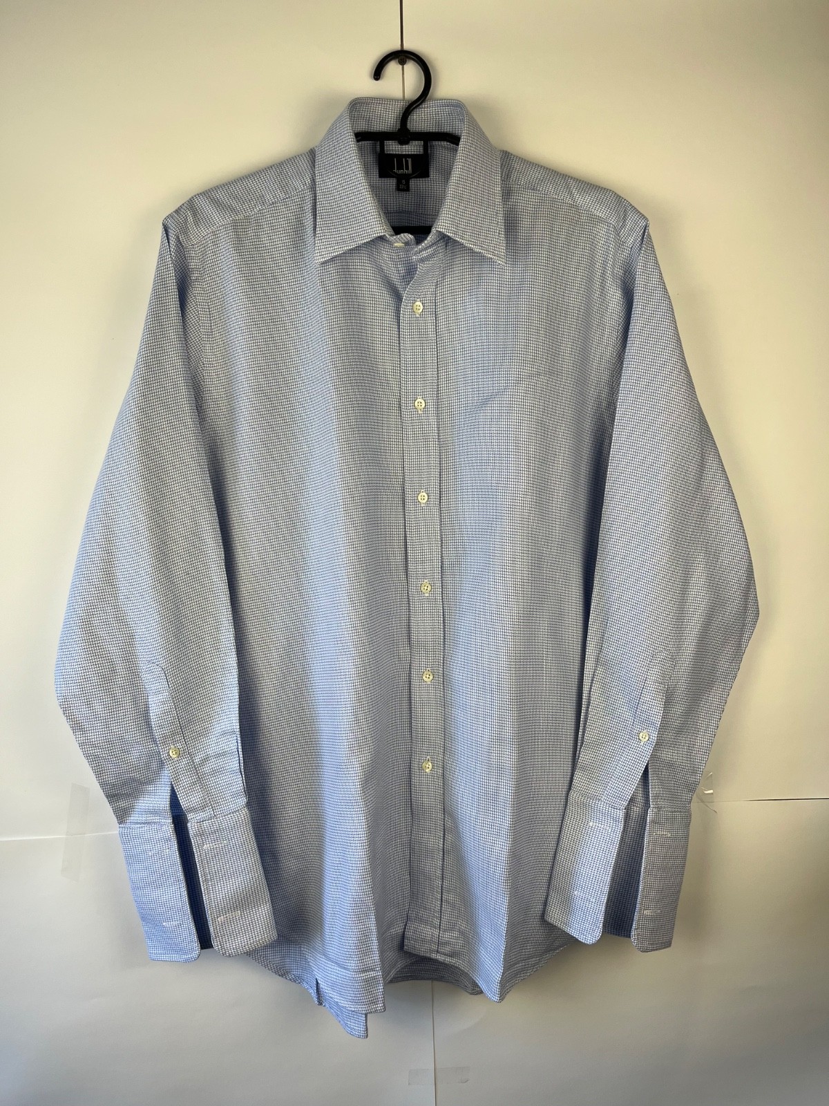 Dunhill Lux Cotton Men Light Blue Double Cuff Shirt Made in Britain Sz 15/33,5