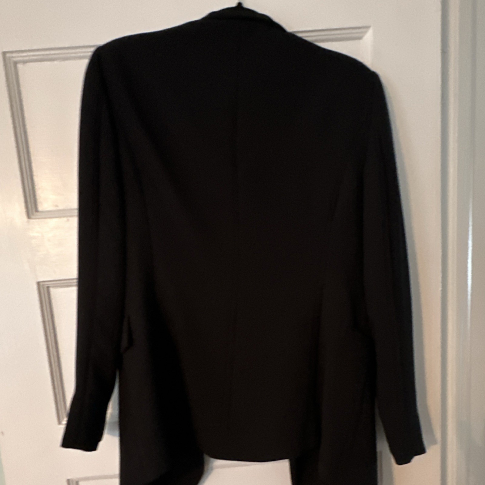 MADELEINE Women’s Black Draped Open Front Long Lined Blazer Jacket
