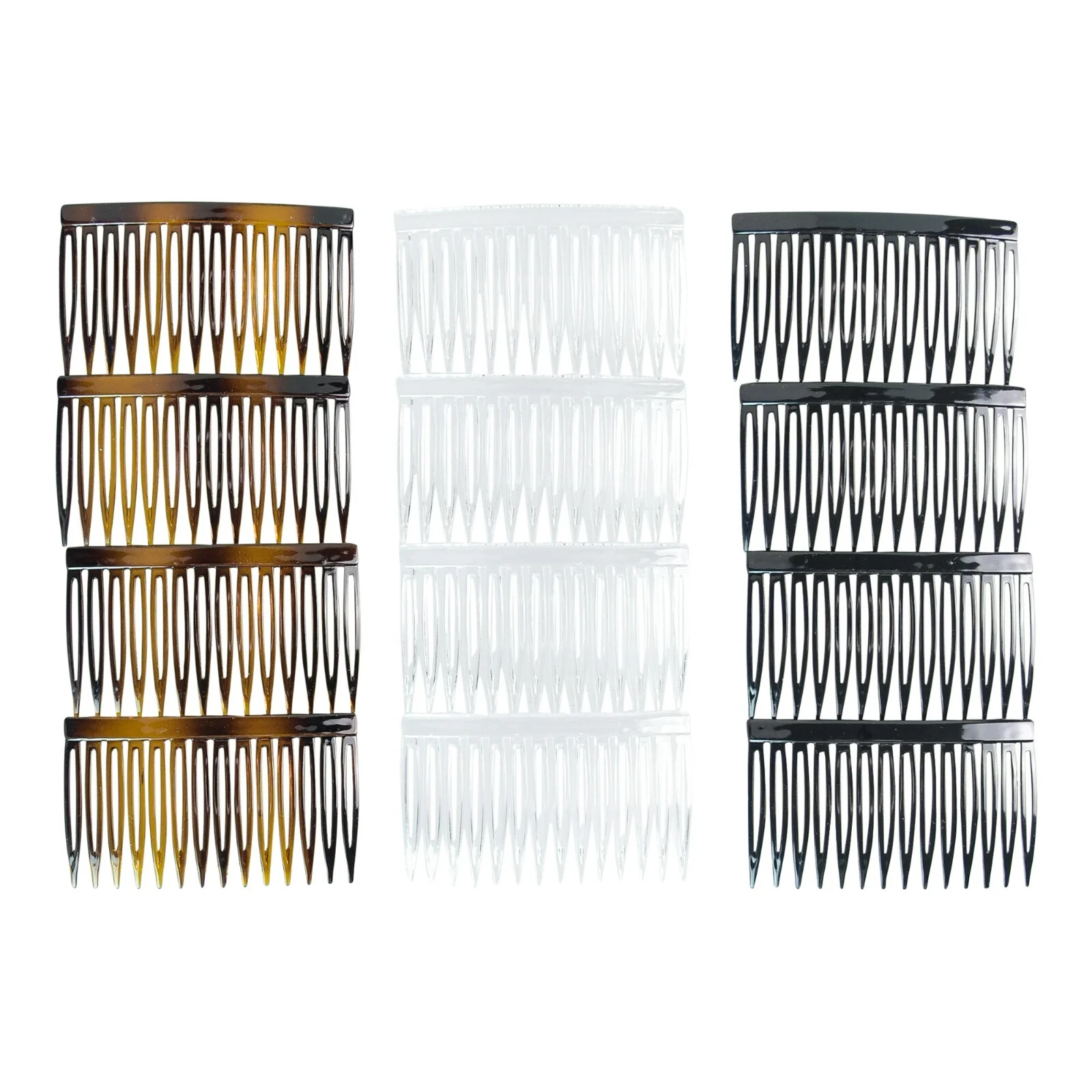 Scunci Plastic Side Hair Combs, Black, Clear, and Tortoise Shell, 12 Ct