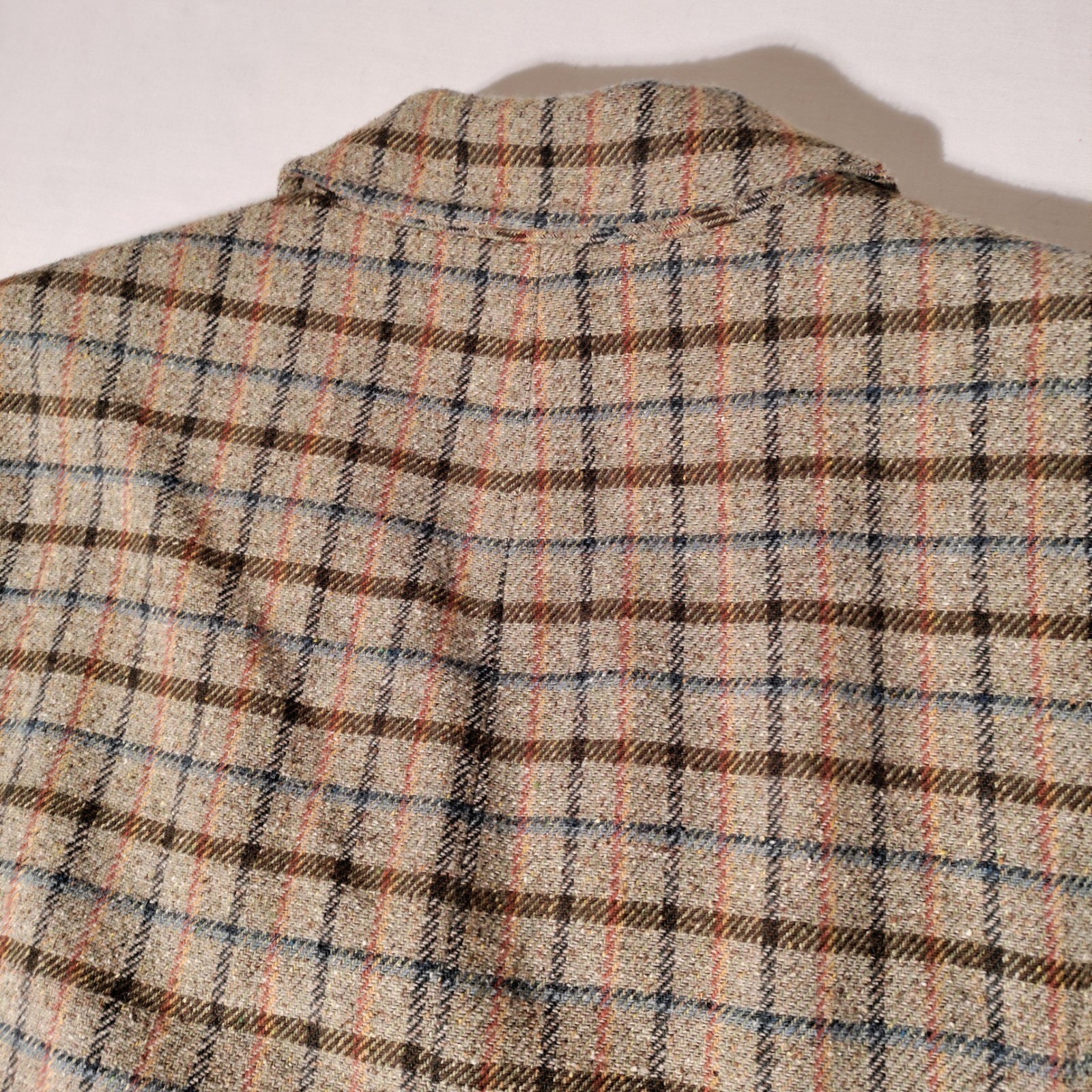 LL Bean Womens Plaid Wool Silk Blend 3-Button Blazer Jacket Brown Tan Sz 1X