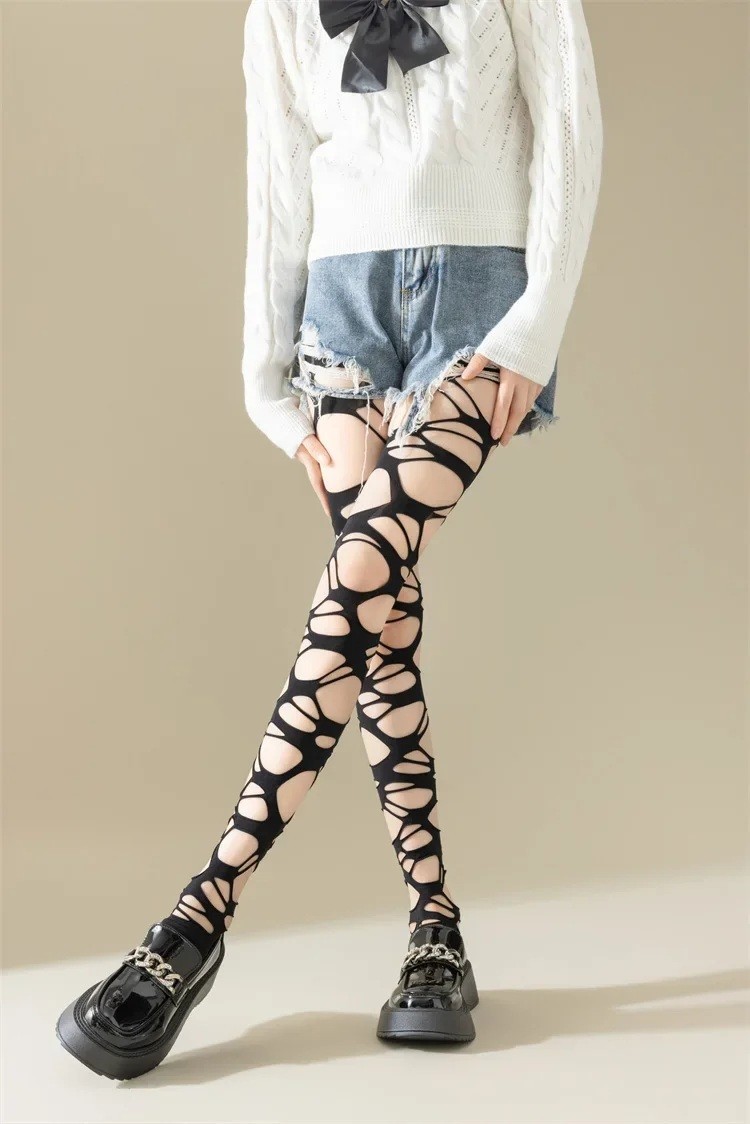 TATTERED RIPPED DISTRESSED MUMMY COSTUME BANDAGE GOTH FOOTLESS PANTYHOSE TIGHTS
