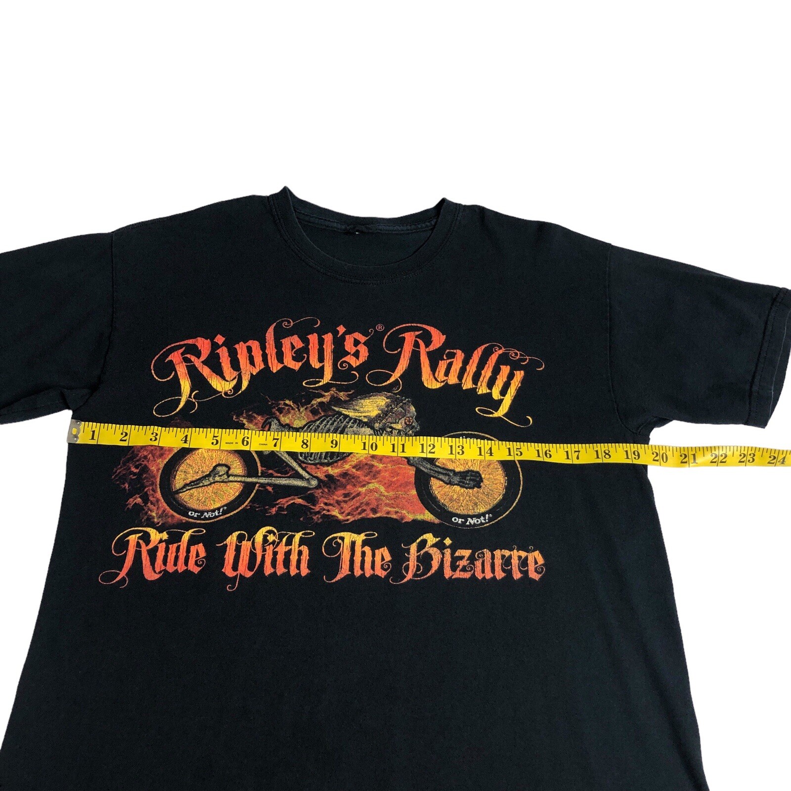 Ripleys Motorcycle Rally Shirt Men M Black Flame Skeleton Biker Y2K Grunge Retro