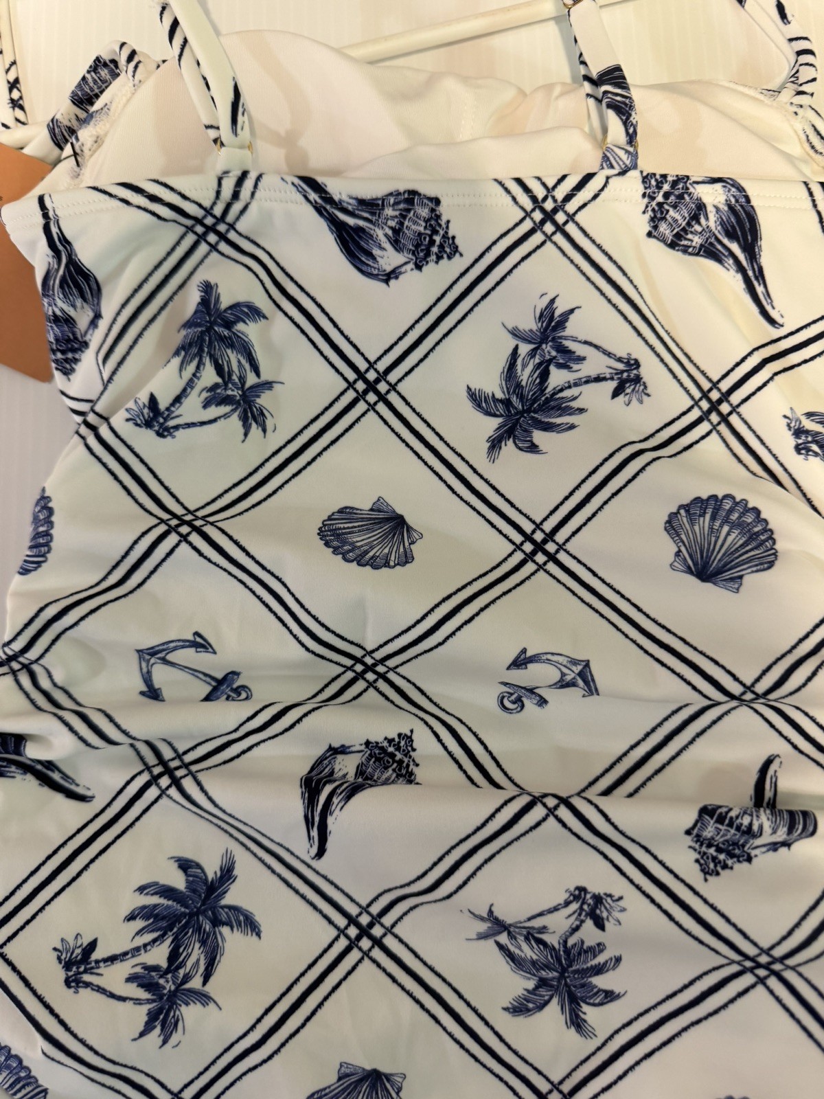 Women’s Shell Print Anchor Charm Medium Coverage Swimsuit Blue/White X-Small