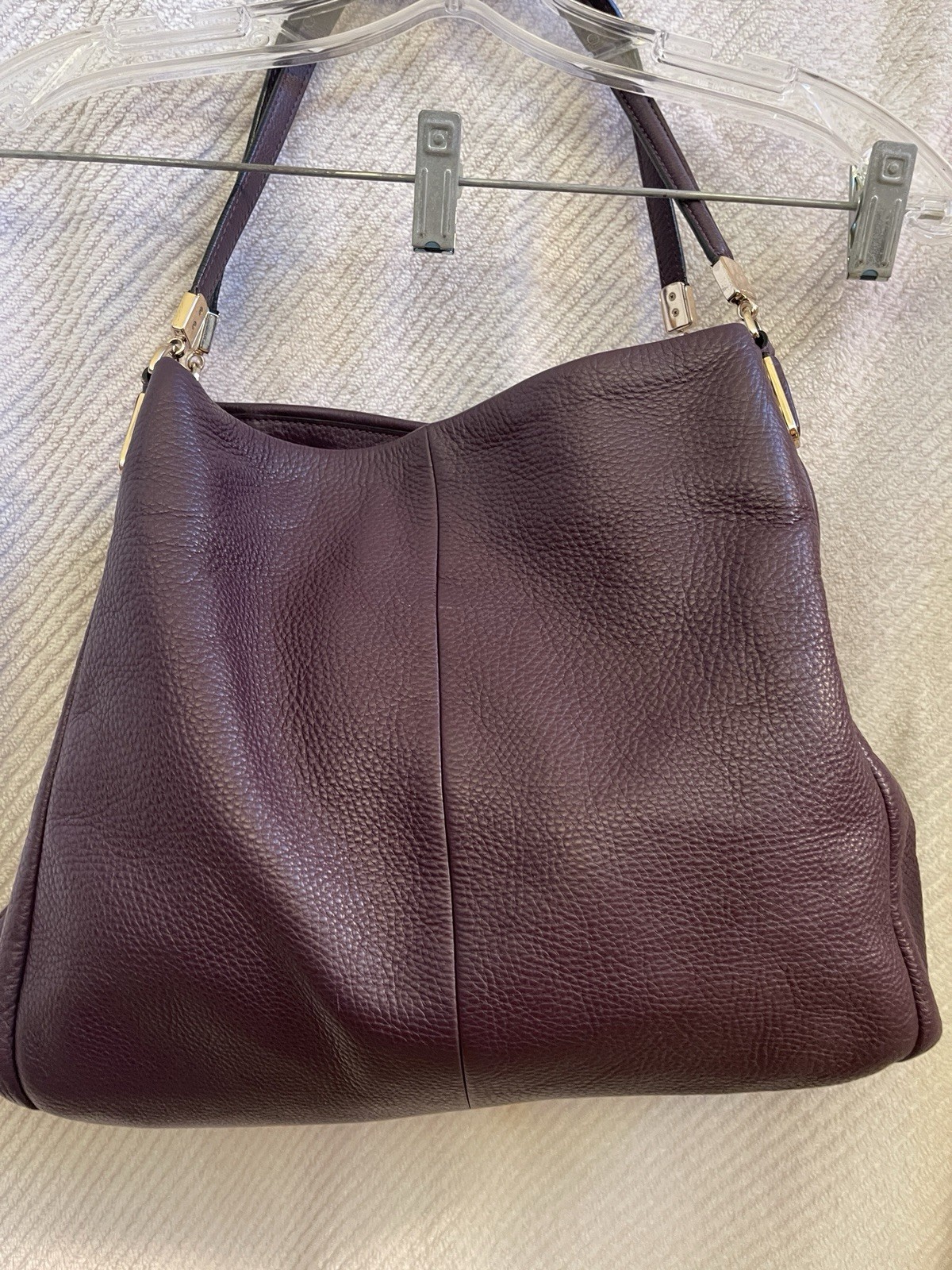 Coach Madison Phoebe Plum Purple Leather 3 Compartment Shoulder Tote W/ Hang Tag