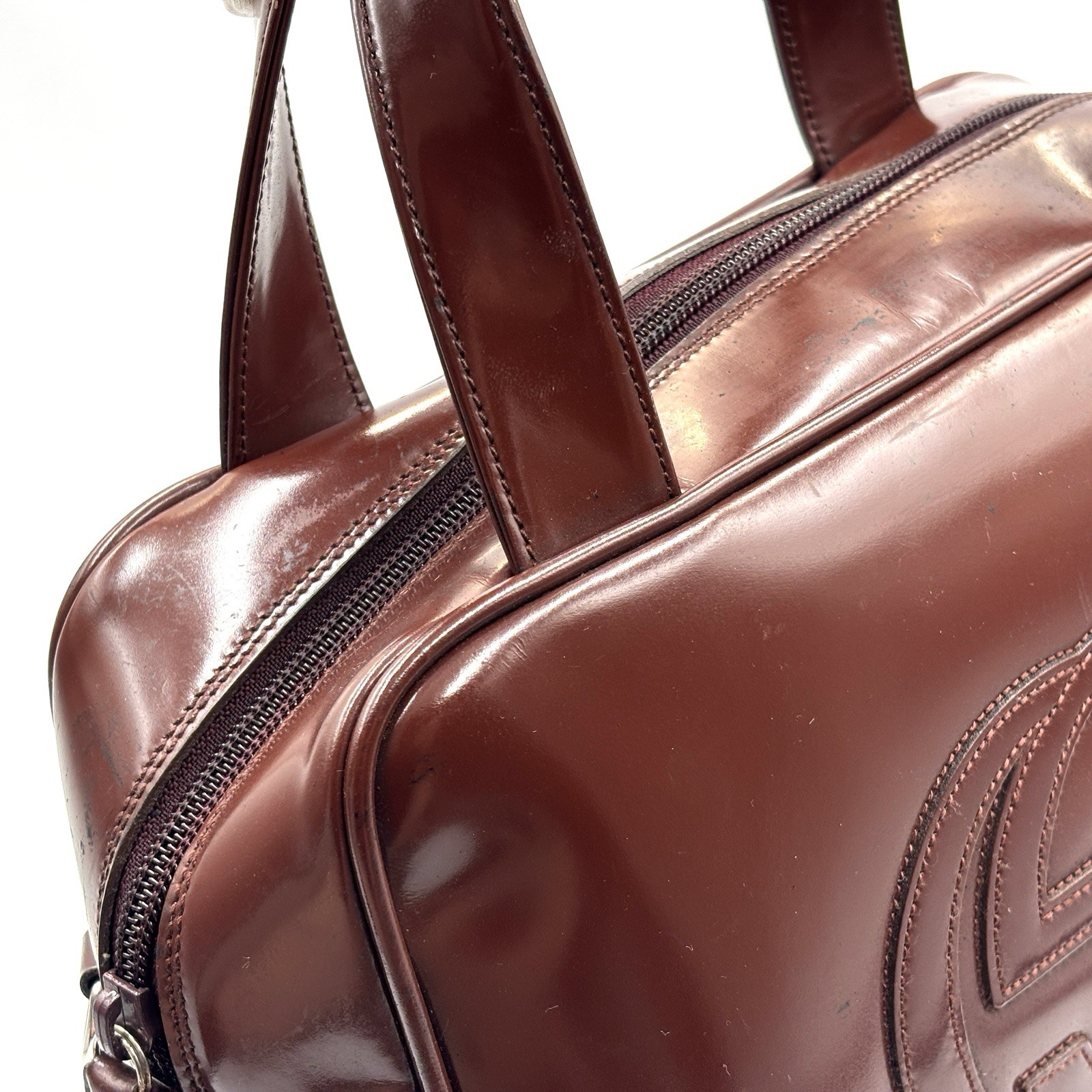Gucci Handbag Shoulder Bag Patent Leather Interlocking G Brown Authentic