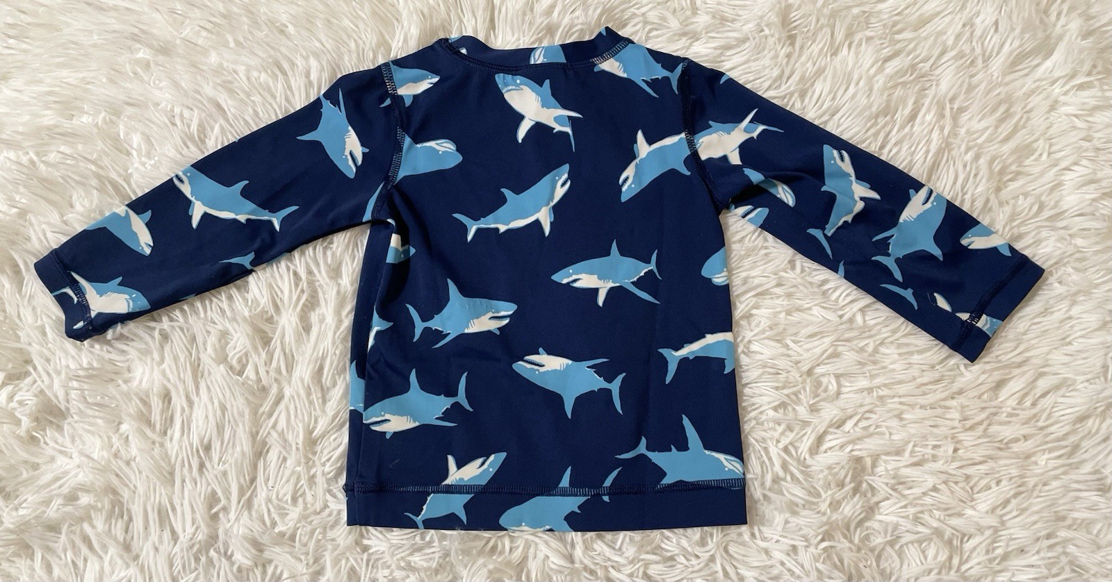 Hanna Andersson Shark Rash Guard Swim Top Swimsuit Blue Baby Boy 12-18M 75cm