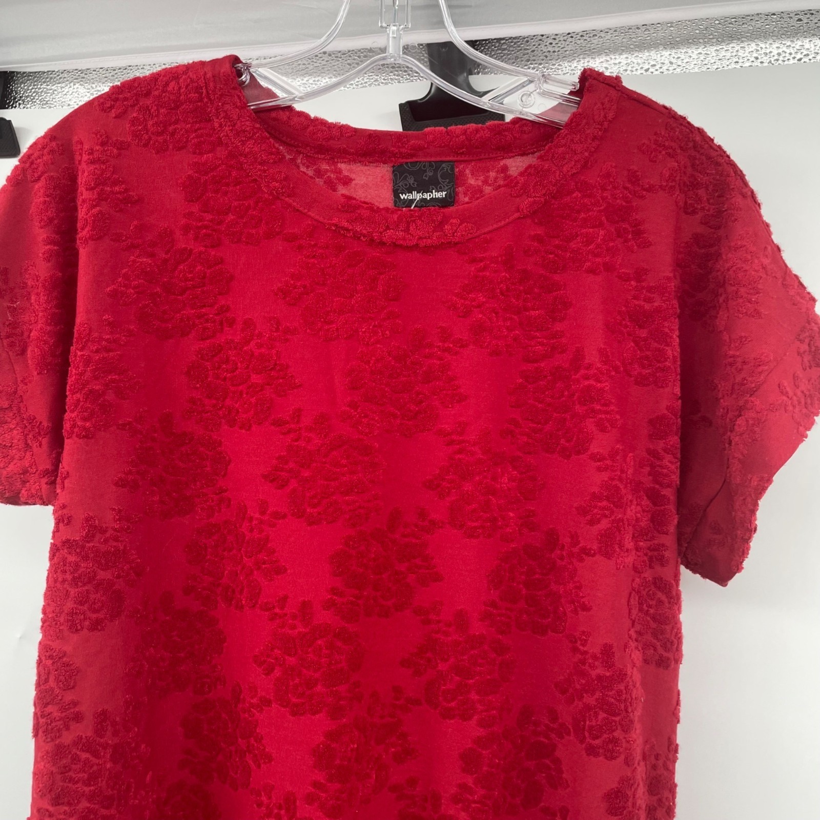 Wallpapher Womens Textured Pullover Top Cap Sleeve Red Size Small