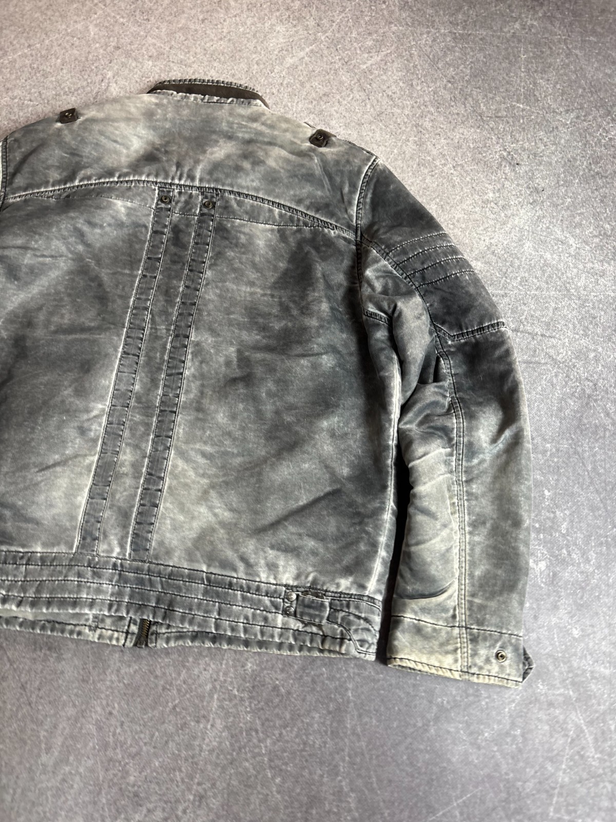 Avant Garde Japanese 2000s Washed Distressed ZIpper Nylon Bomber Jacket Boxy Fit