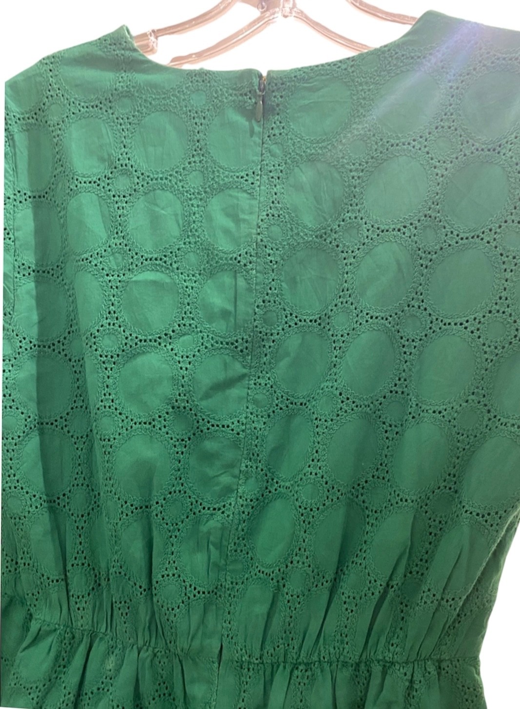 J.Crew Womens V Neck Green Eyelet Summer Long Sleeve Dress 100% Cotton size 00
