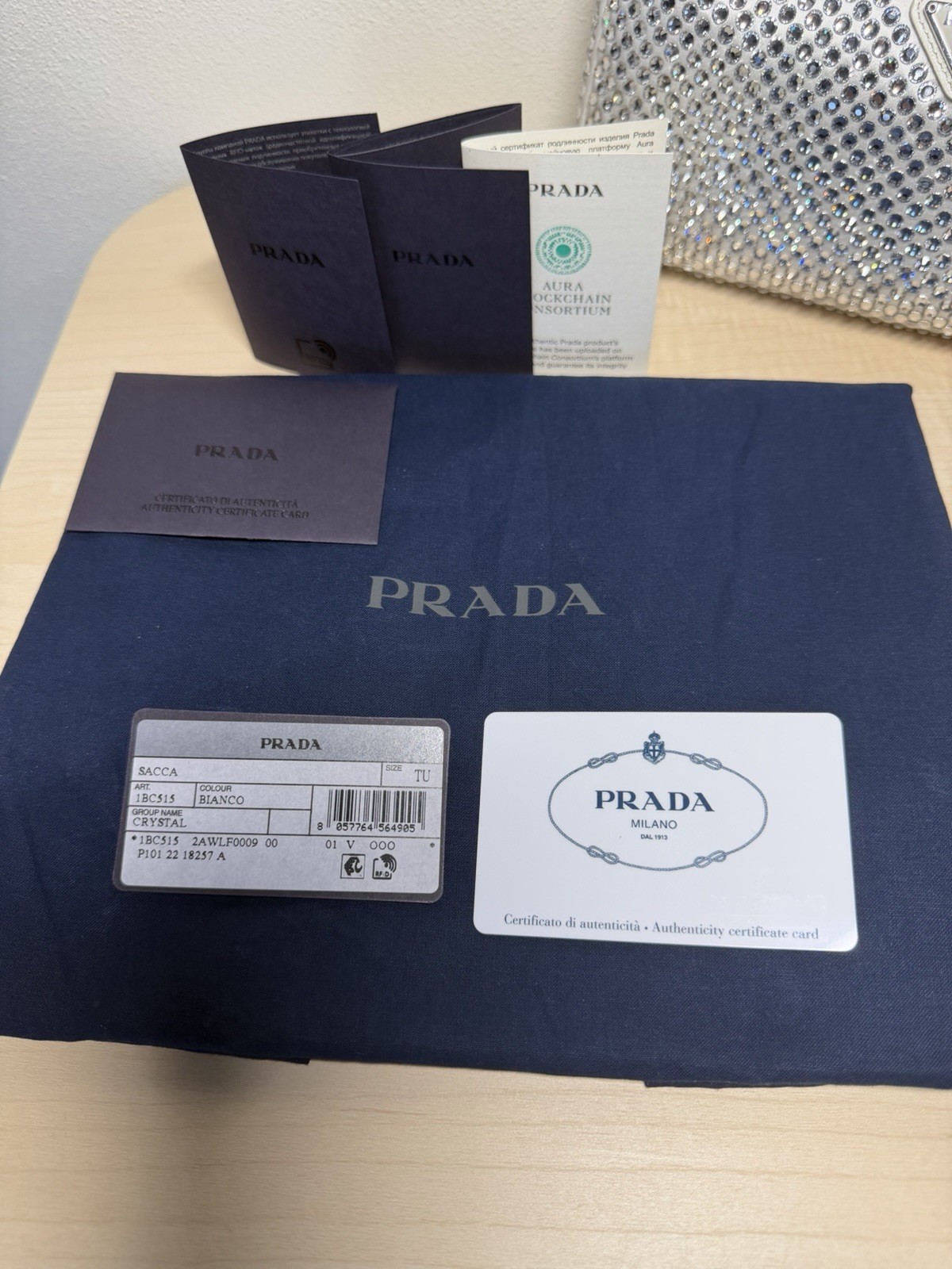 Prada Re-Edition 2000 bag Crystal Satin White NEW – FULL SET With certificate