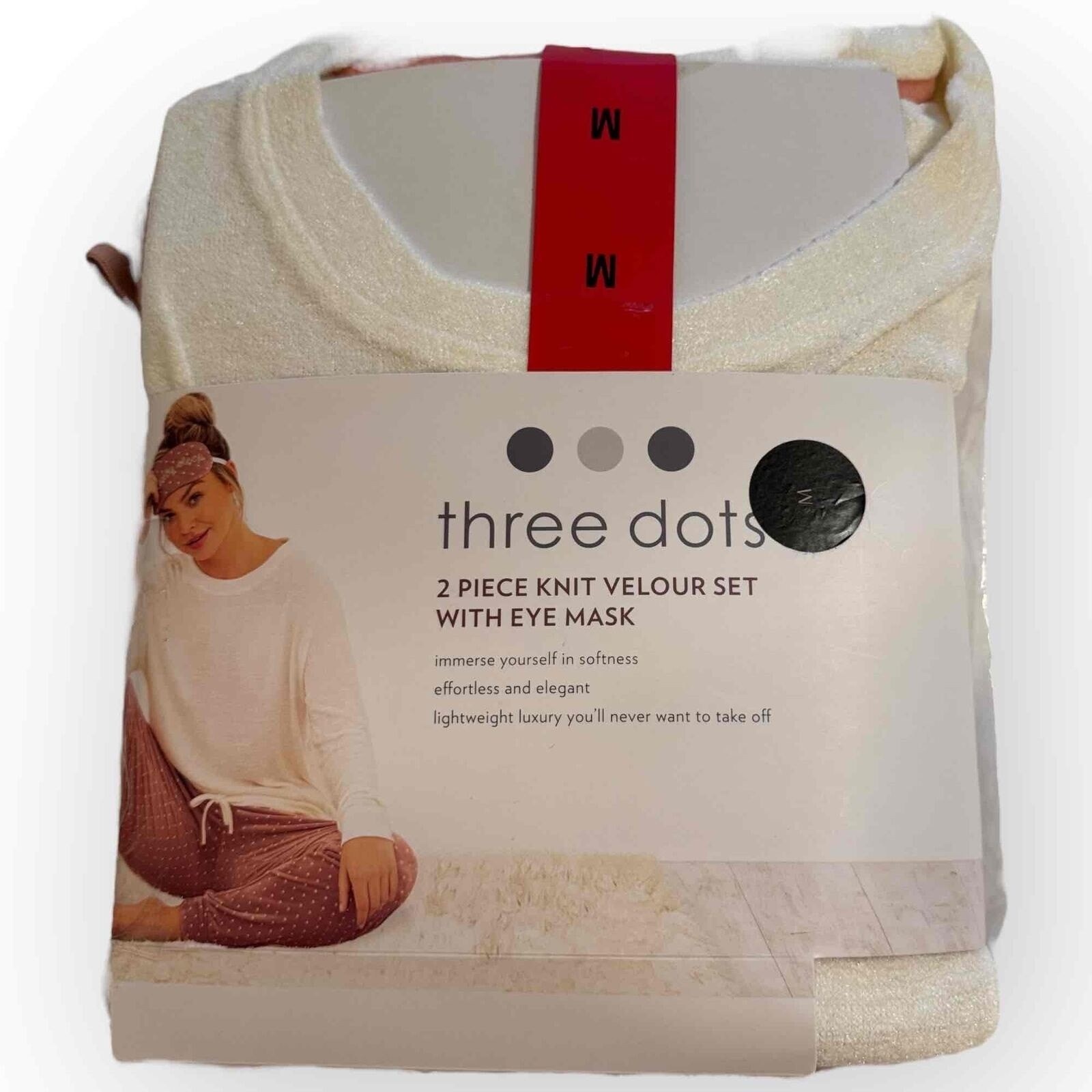 Three Dots Womens 2-Piece Knit Velour Lounge Set with Eye Mask – Medium 188