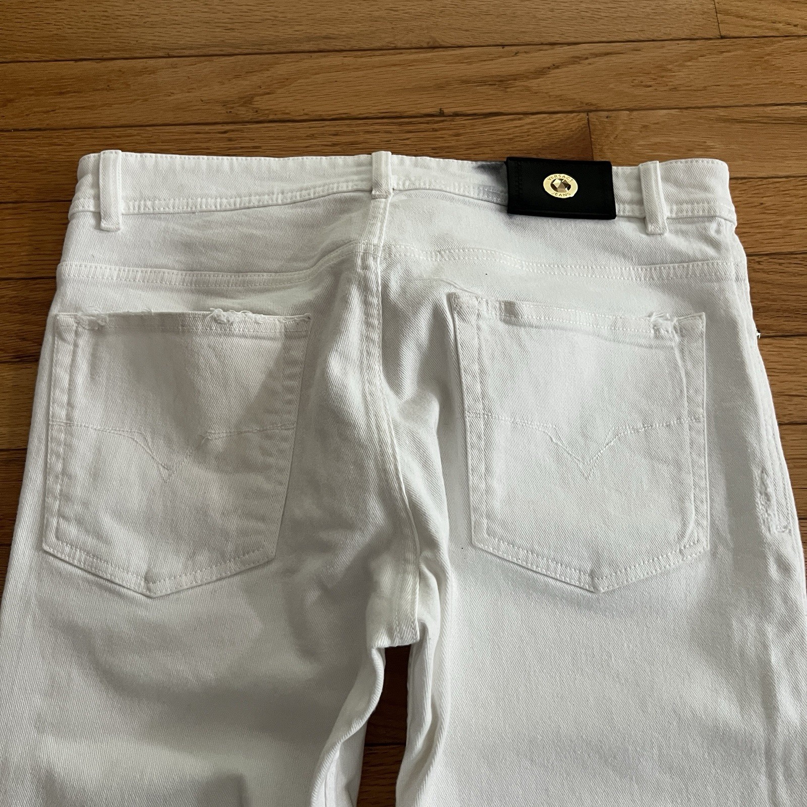 Versace Jeans Mens 32 White Denim Medusa Button Made Albania Distressed Slim