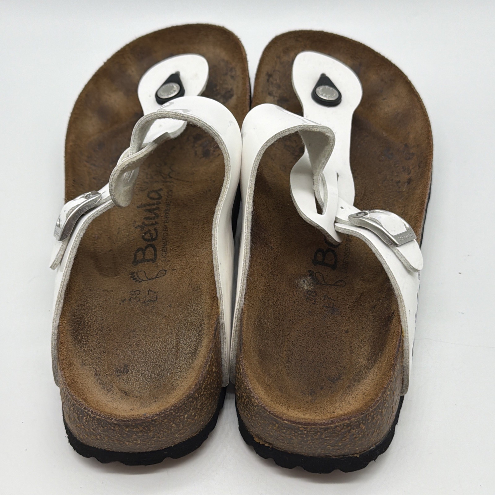 Betula Birkenstock Womens Gizeh White Patent Sandals Size 38 US 7 Reg