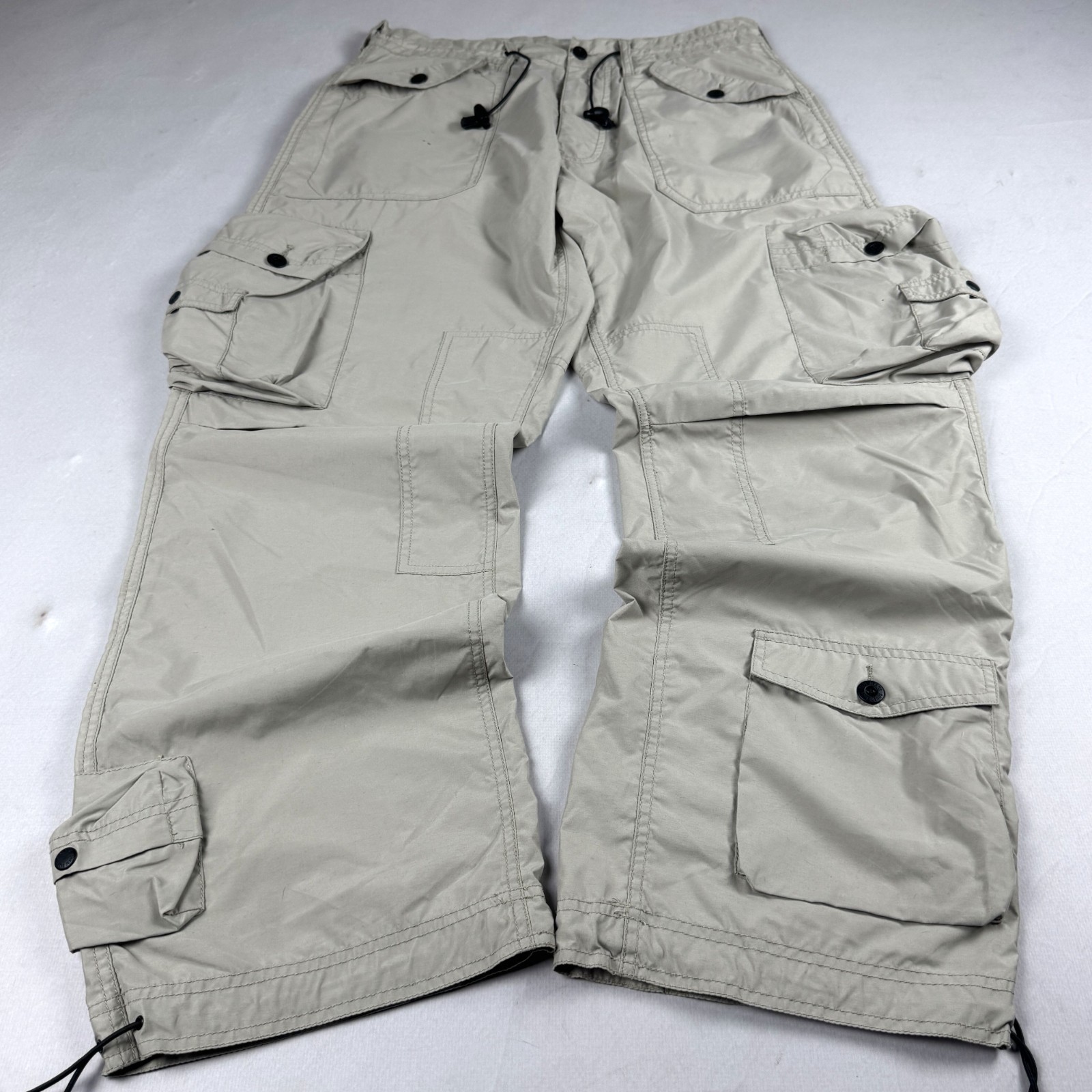 Mens Vintage Beige Cargo Convertible Zip Off Pants Utility Tactical Parachute