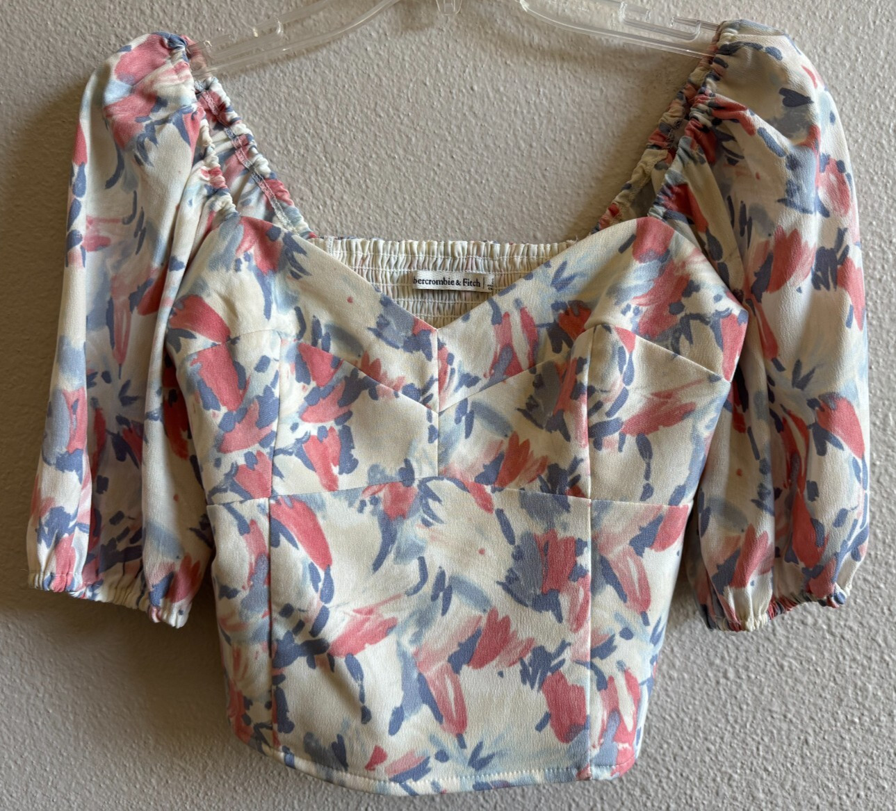 Abercrombie & Fitch Small Off Shoulder Shirt Top EUC Pink Blue Ivory Crop