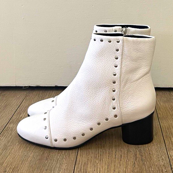 Rebecca Minkoff Women’s White Leather Studded Ankle Bootie Side Zip US 7