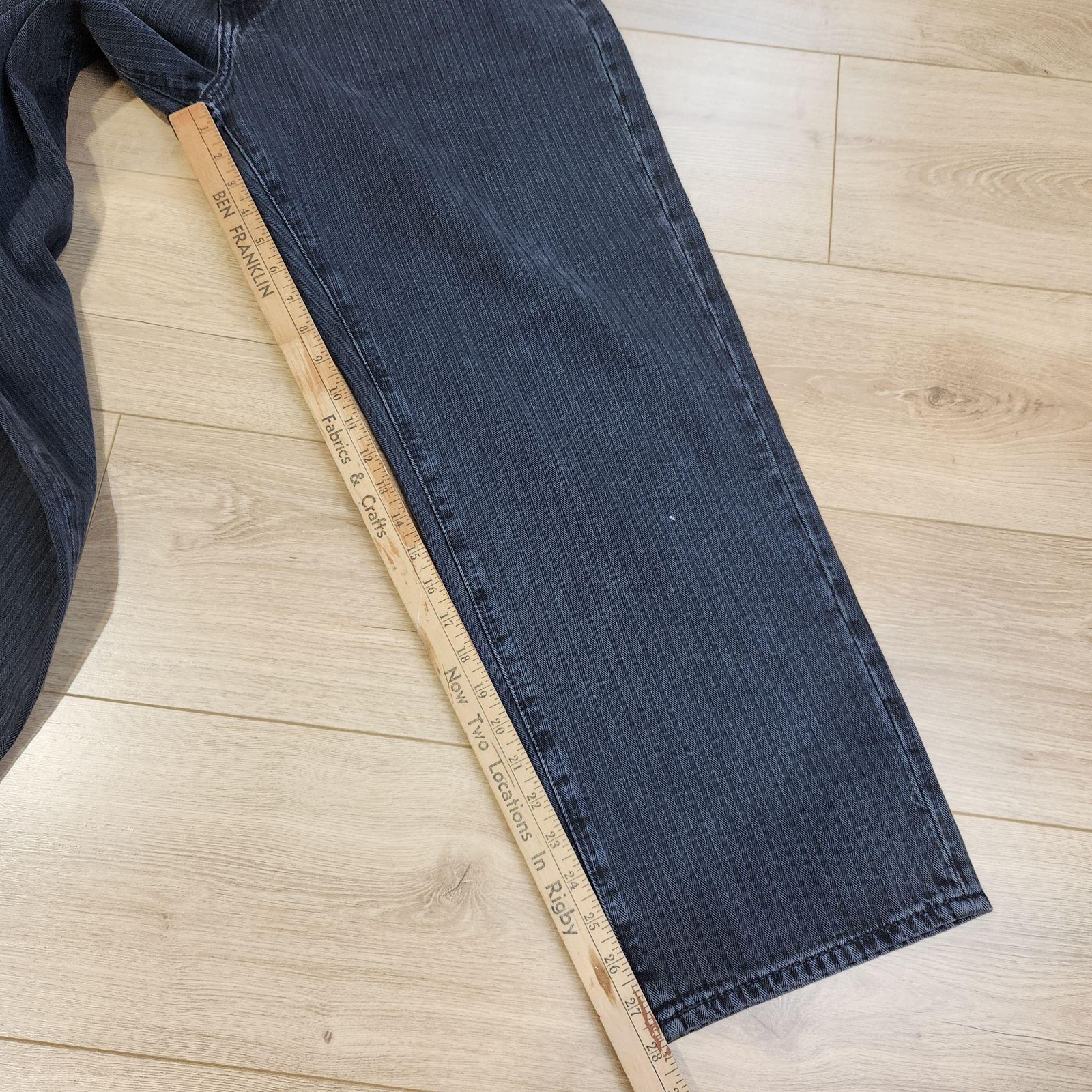 Levis Premium 568 Jeans Mens 34×30 Black Gray Herringbone Loose Straight Denim