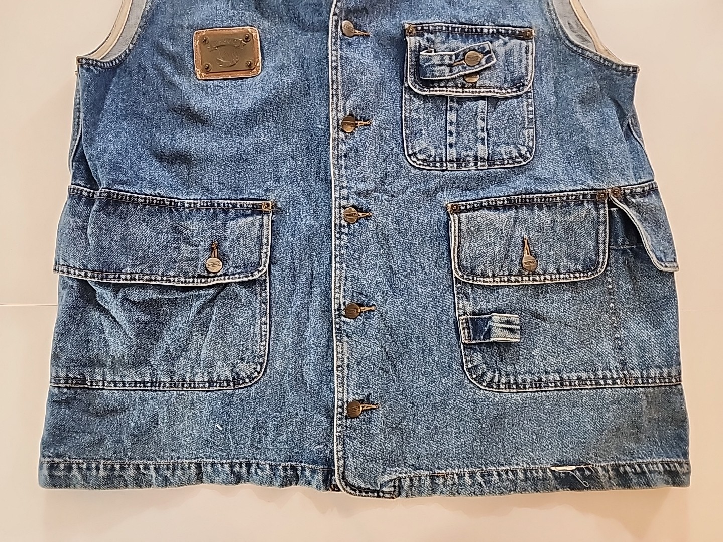 Vintage VASCO Jeans Denim Button Up Vest Medium 90s Utility Workwear