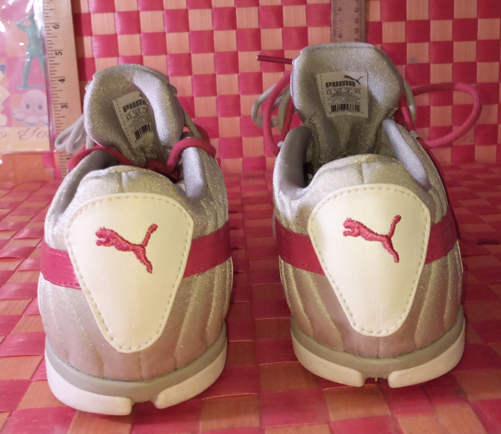 Sneakers, PUMA, White+Pink+Gray, textyle, Golf Yoga Mat Insoles, Women’s 8, preo