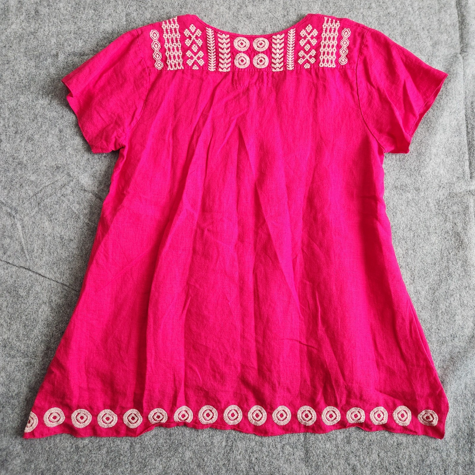 Johnny Was Floral Embroidered Blouse Tunic Top XL Hot Pink Bohemian Fiesta Indie