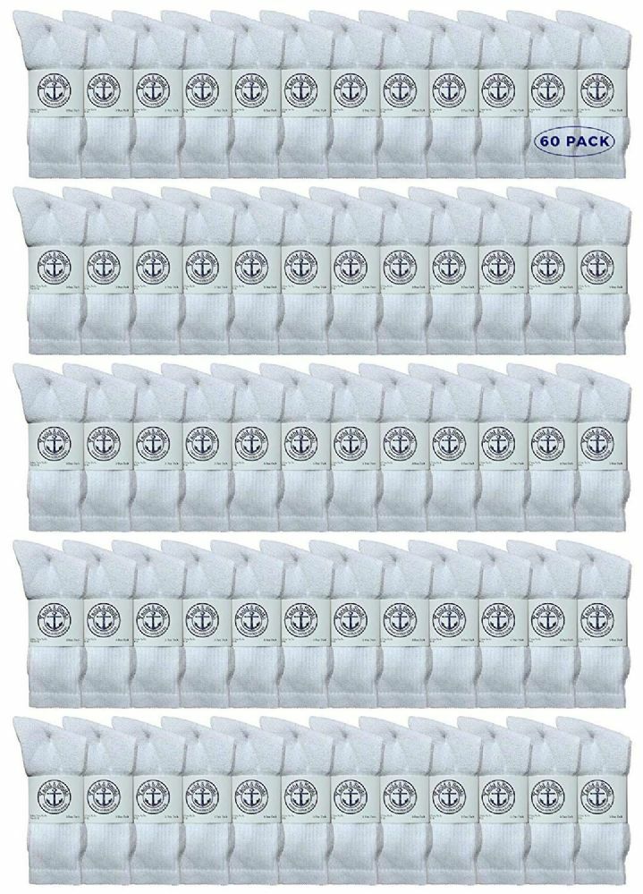 60 Pairs of Yacht & Smith Men’s Wholesale Bulk Cotton Socks, Size 10-13 (White)