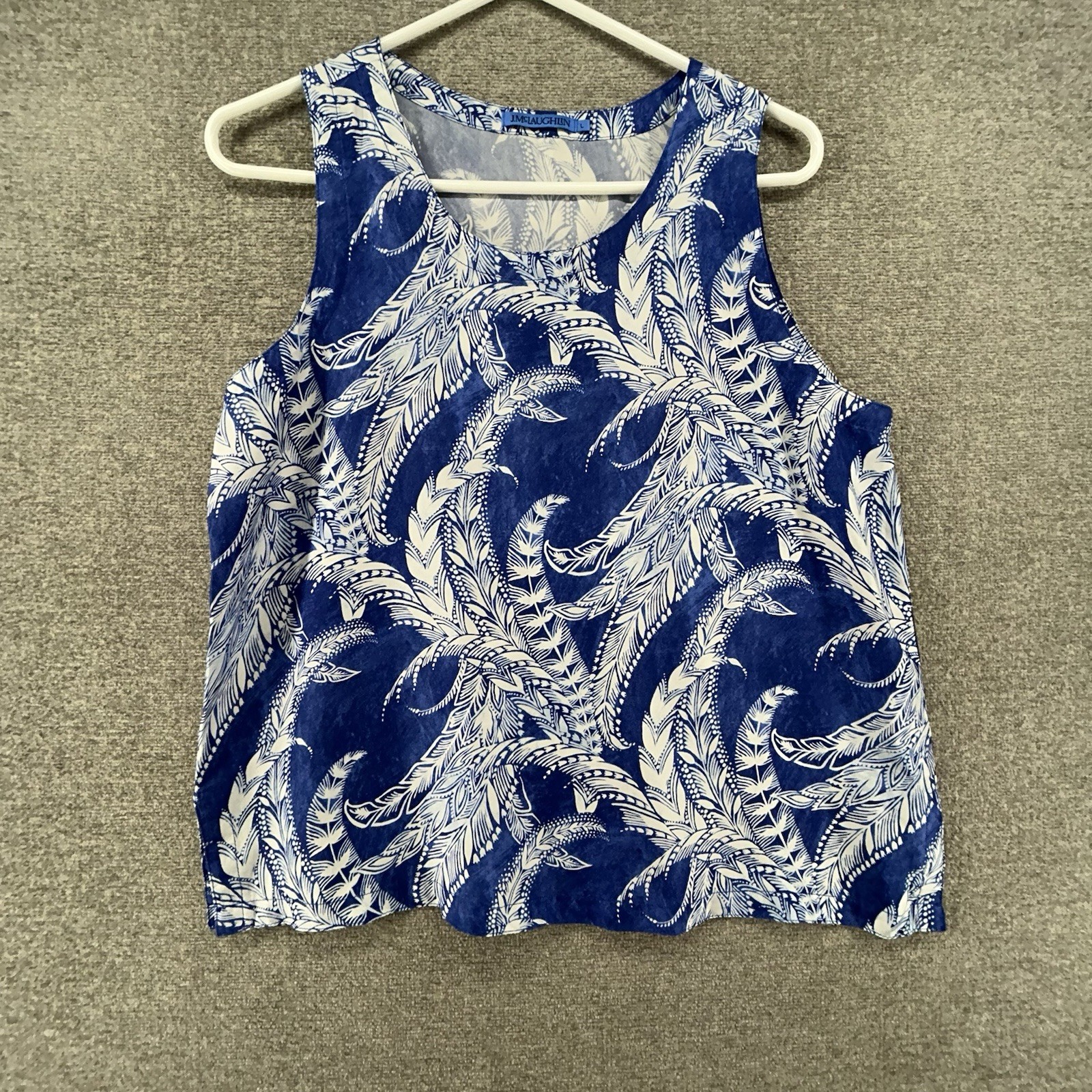 J McLaughlin Sleeveless Top Women Size Large Blue Floral Casual Silk Blend