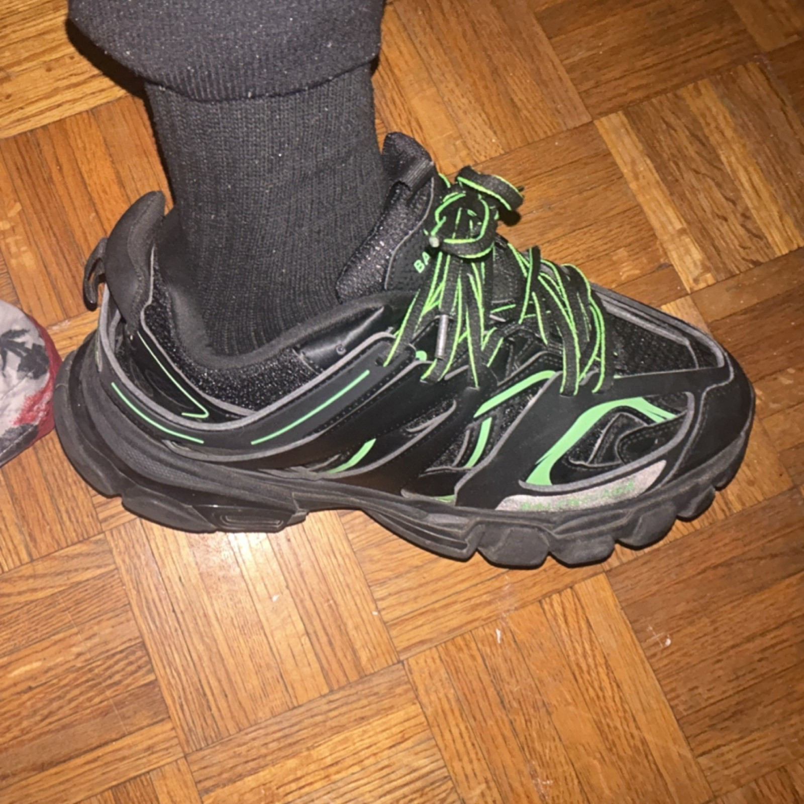 Balenciaga Black/Green Lace-Up Low Top Men’s Athletic Sneakers