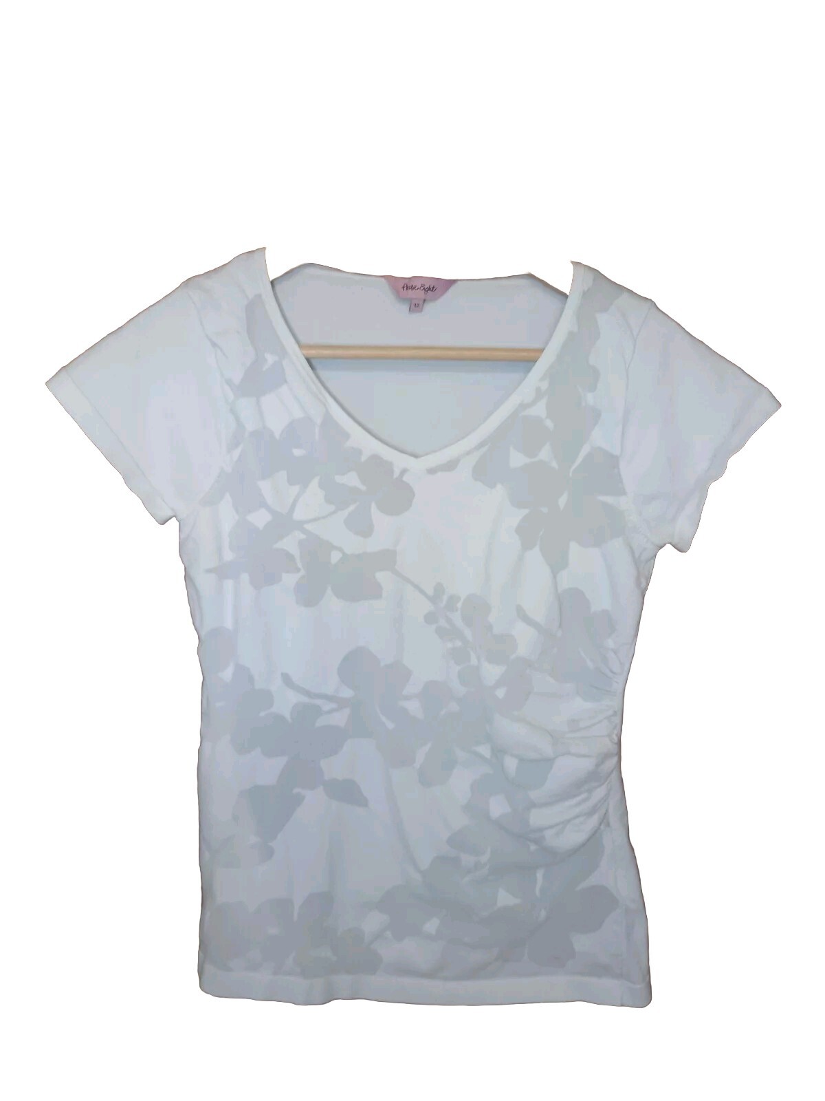 Phase Eight V Neck Leticia Burnout Floral White & Grey Top Tee | Size UK 12