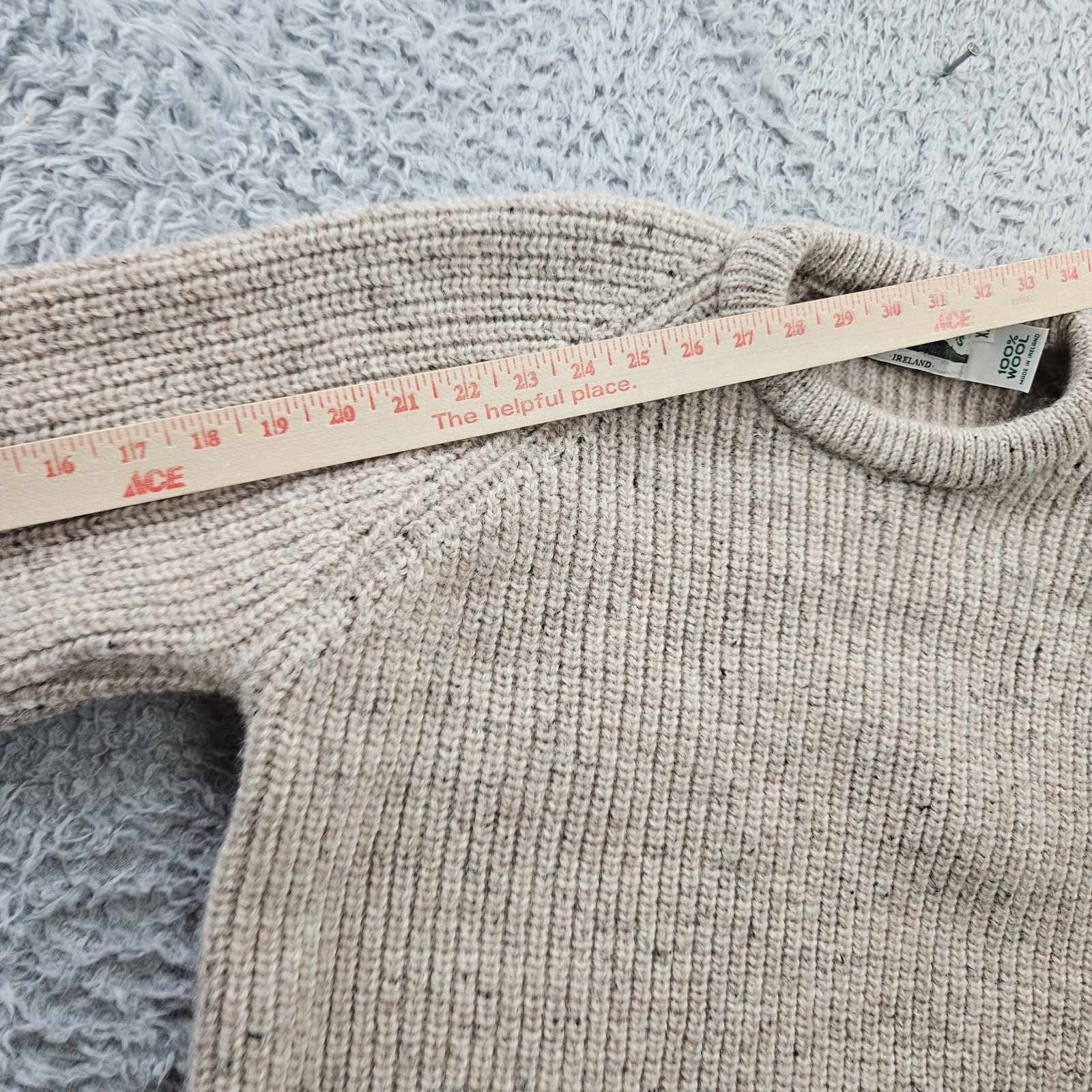 Aran Crafts Fisherman Oatmeal Sweater Ireland XXL (Fits Like Large-XL) Wool