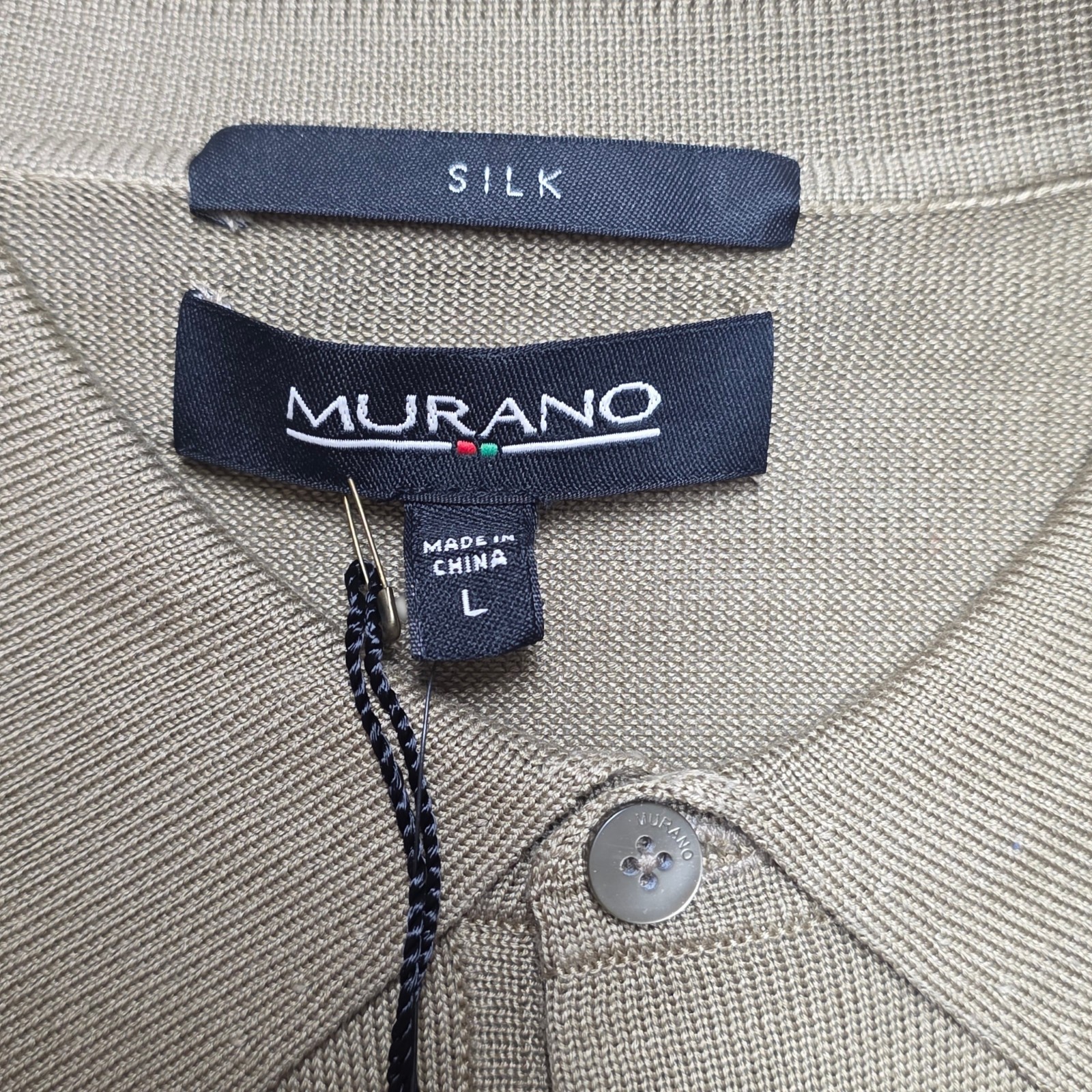 ​Murano Men’s Large Polo Shirt Lead Gray Washable 100% Silk Short Sleeve NWT