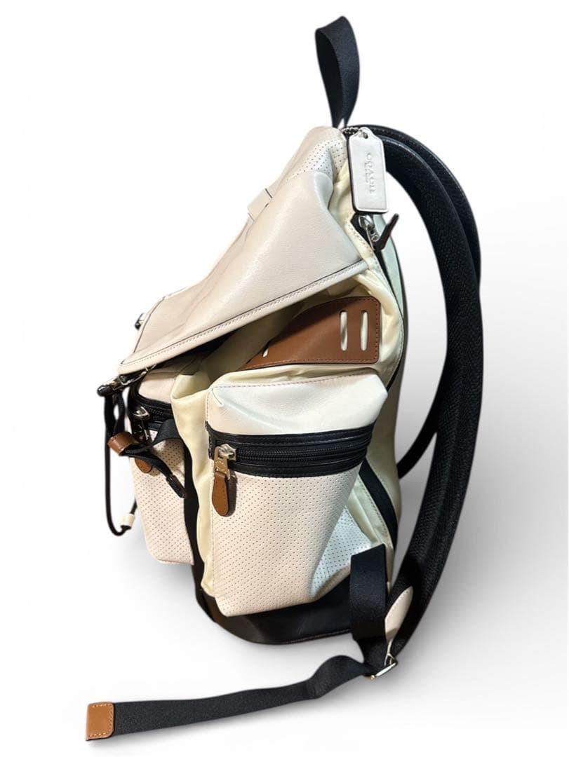COACH White Nylon Leather Trek Backpack Authentic Women’s Backpack F72018
