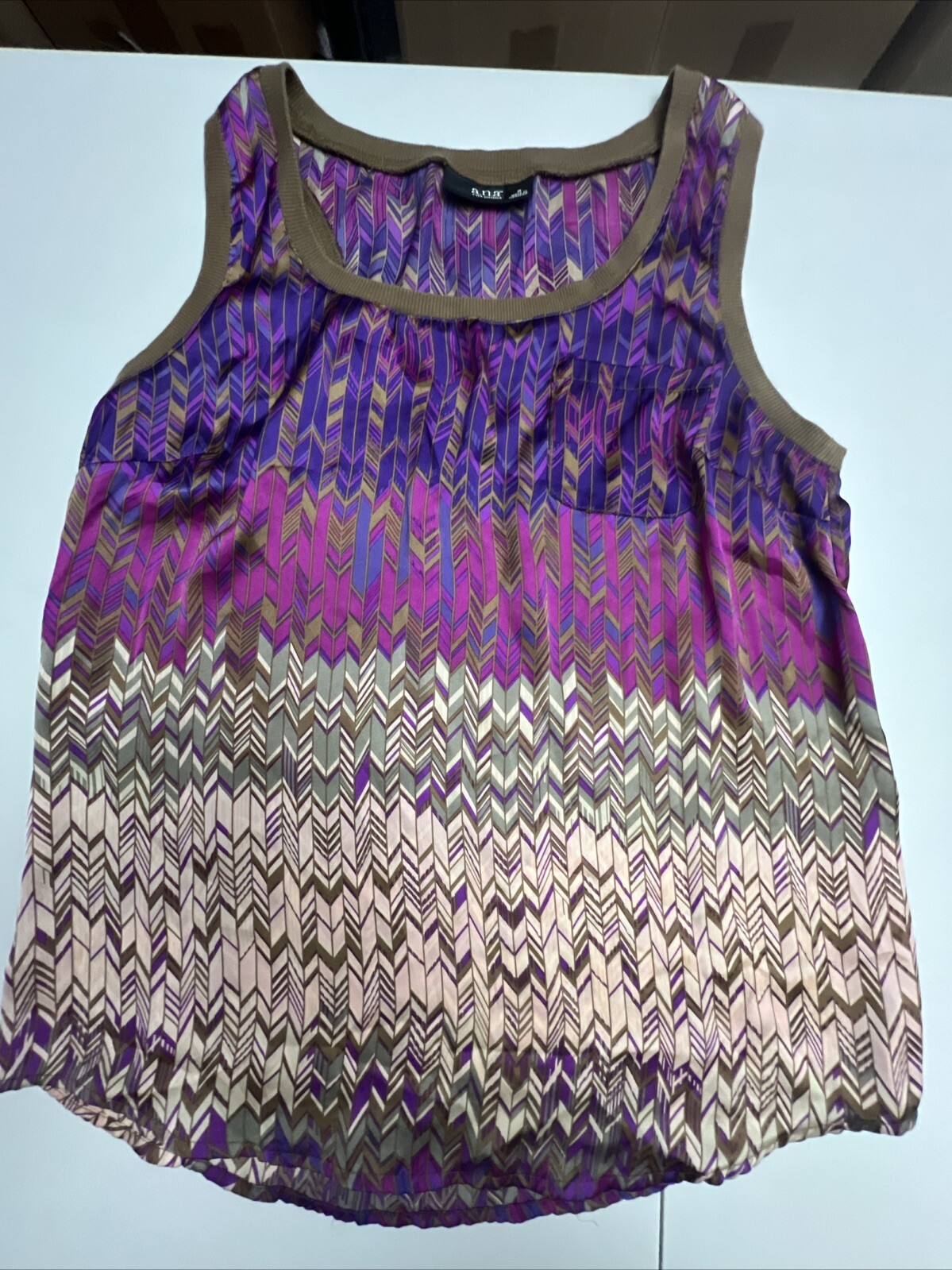 a.n.a. Tank Top Womans Medium Blouse Sleeveless Purple Brown Pink