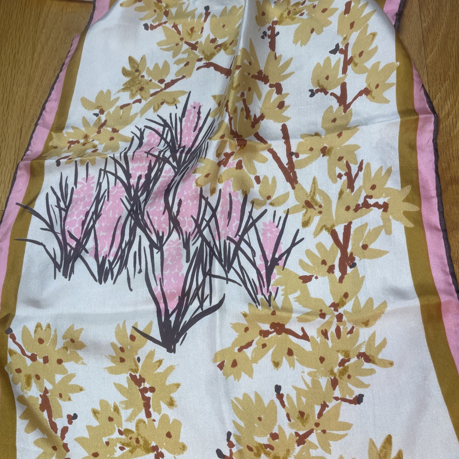 VERA All Silk Japan Hand Crafted PINK Tan NECKERCHIEF SILK SCARF